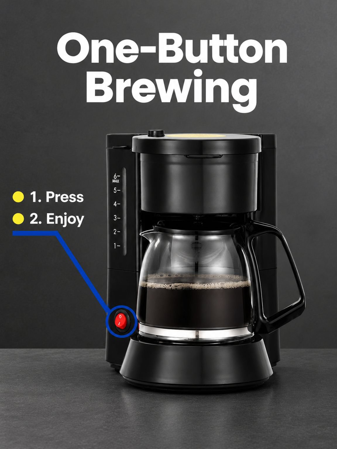 Automatic brewing coffee machine on kitchen countertop