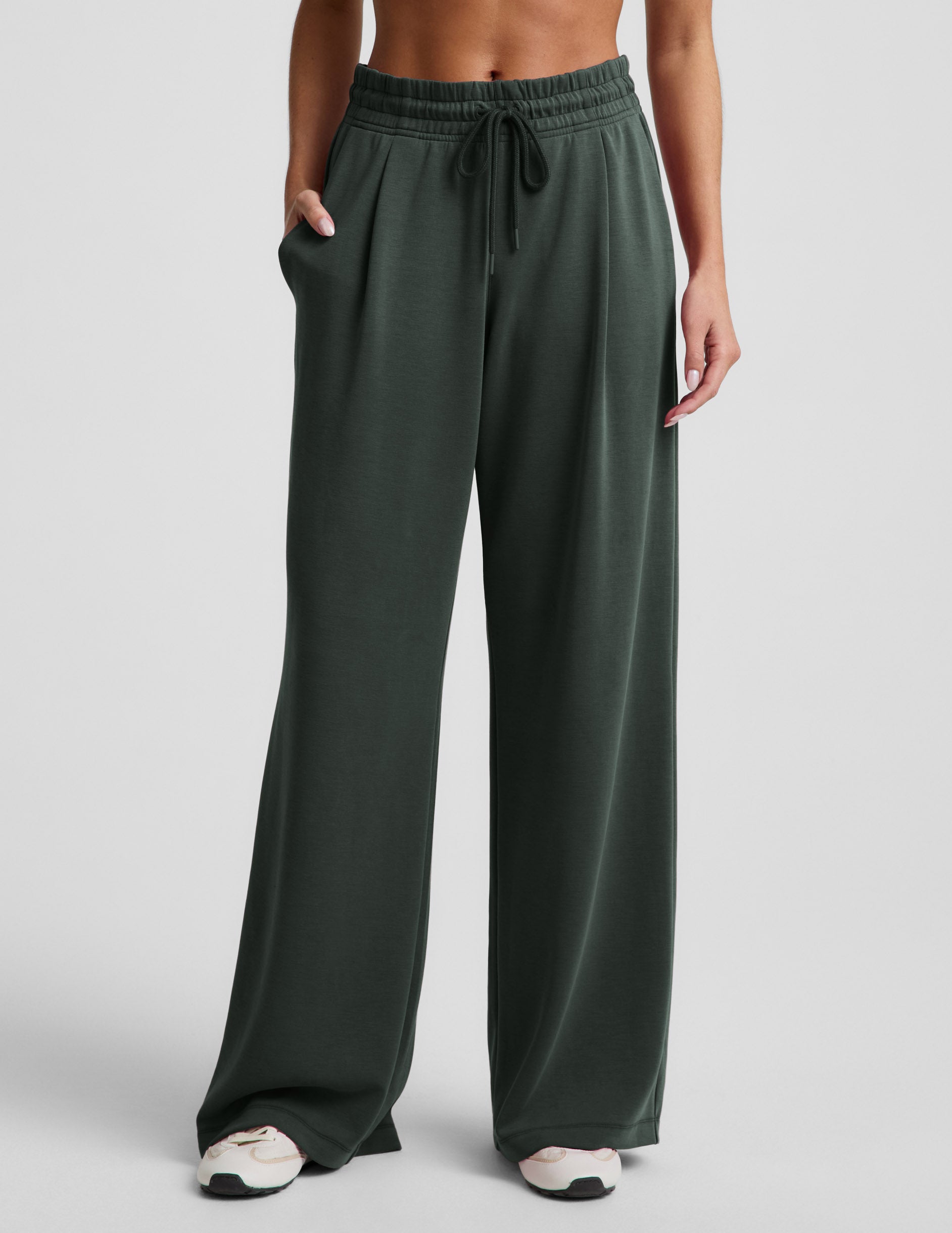 Luxe Sandwash Double Knit Wide Leg Pant - Slate Green