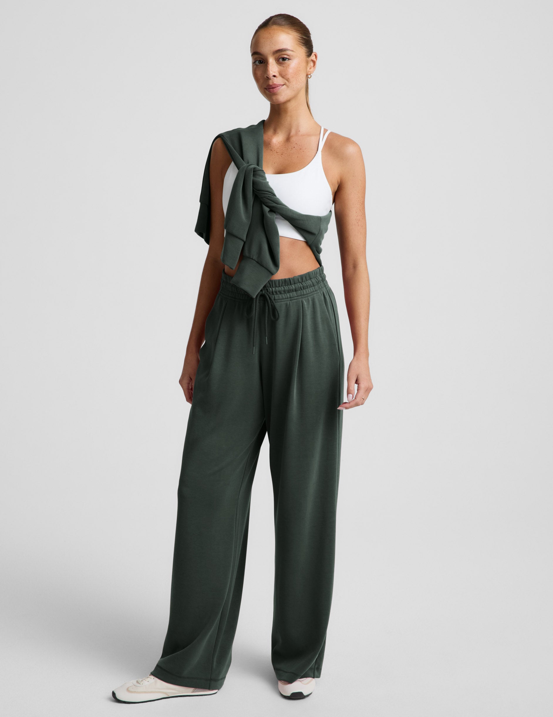Luxe Sandwash Double Knit Wide Leg Pant - Slate Green