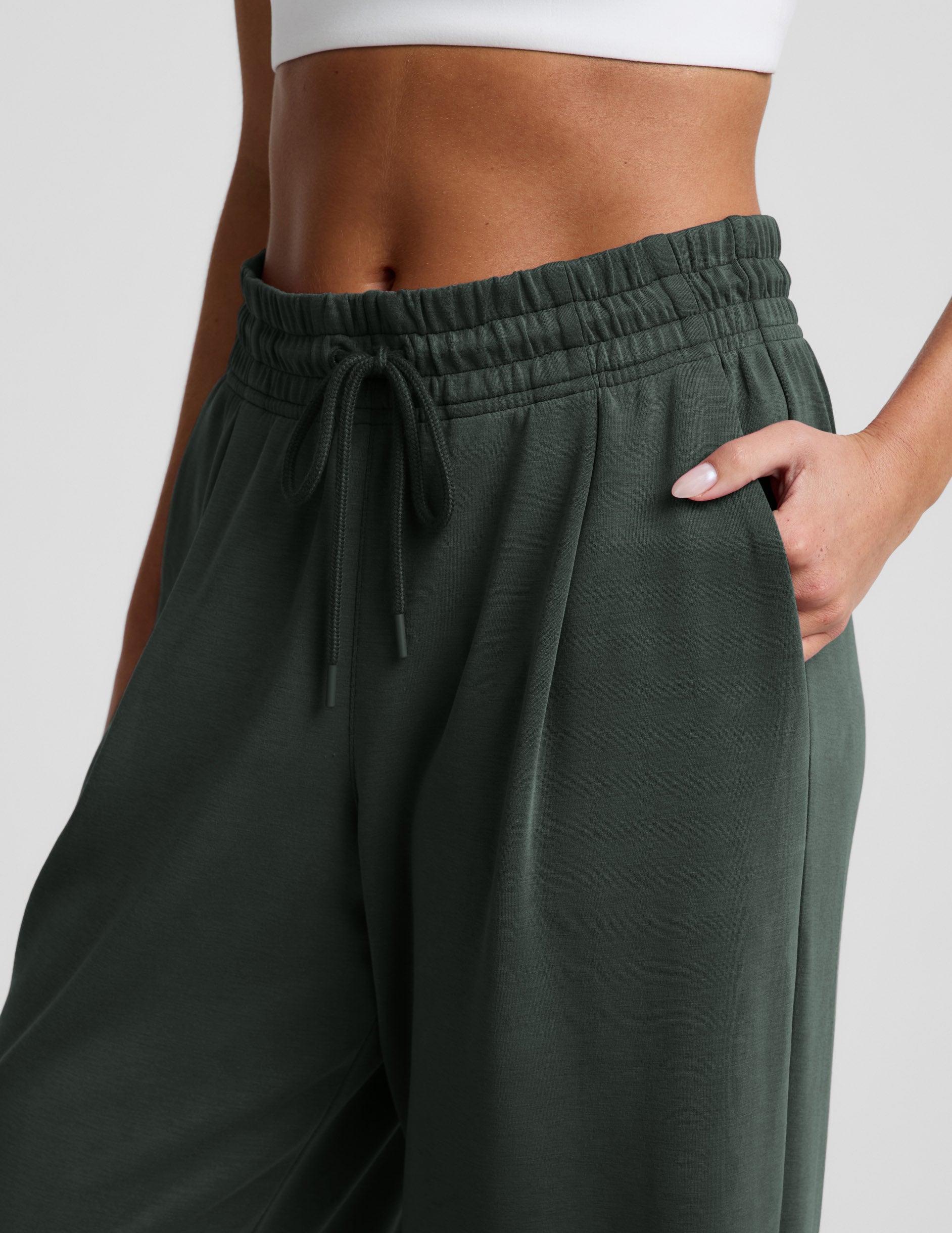 Luxe Sandwash Double Knit Wide Leg Pant - Slate Green