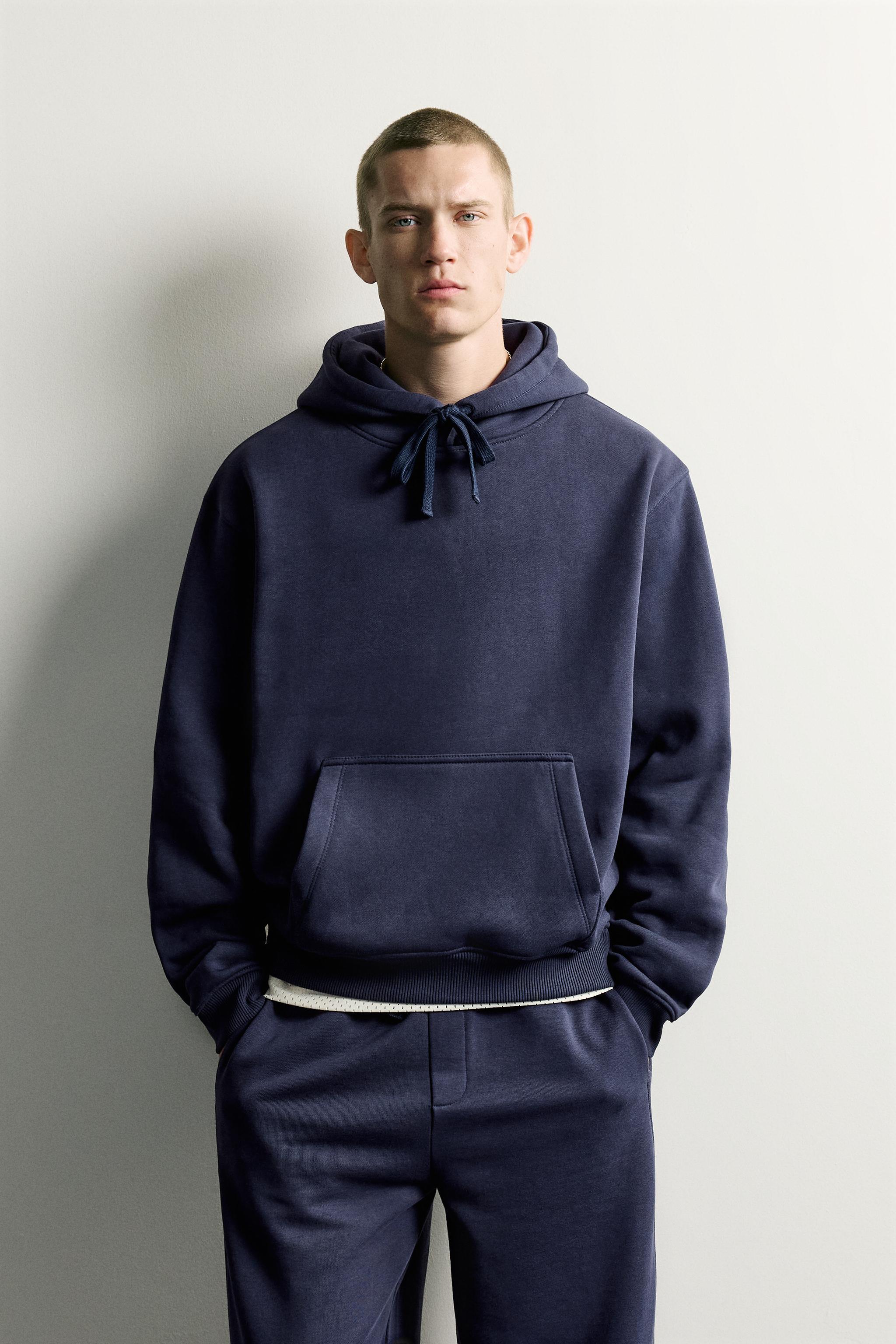 BASIC RELAXED-FIT HOODIE - Navy blue