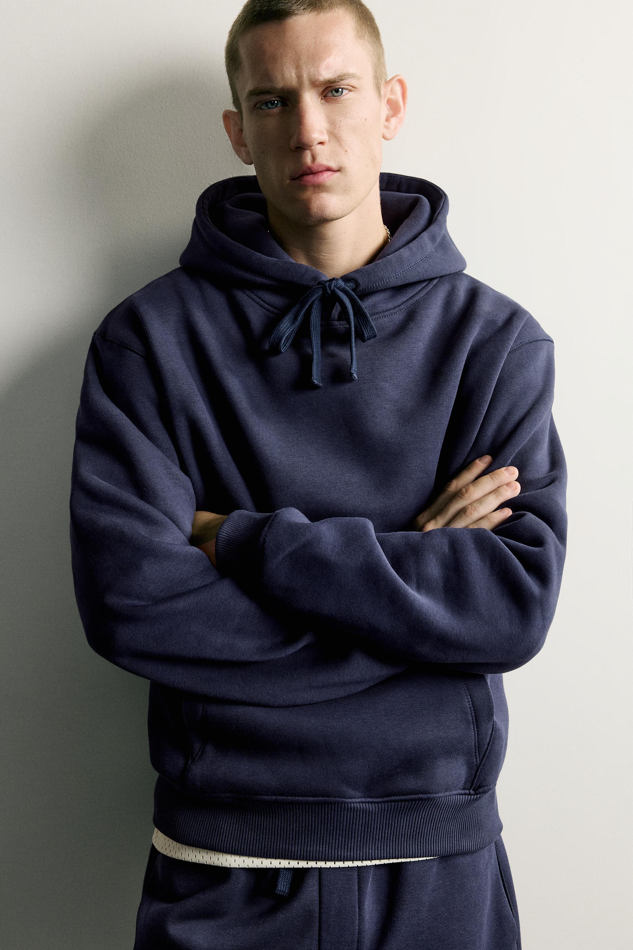 BASIC RELAXED-FIT HOODIE - Navy blue