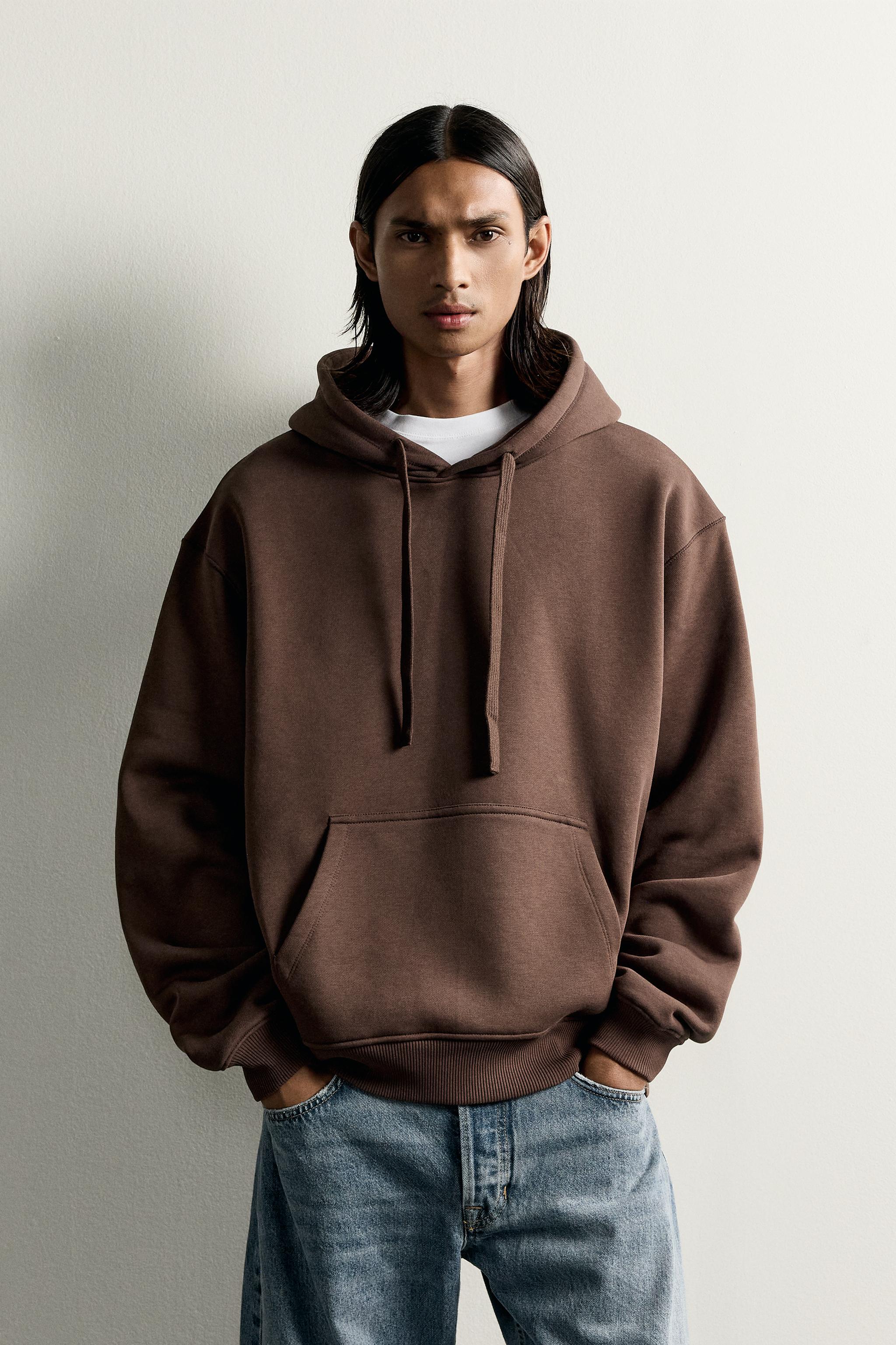 BASIC RELAXED-FIT HOODIE - Brown
