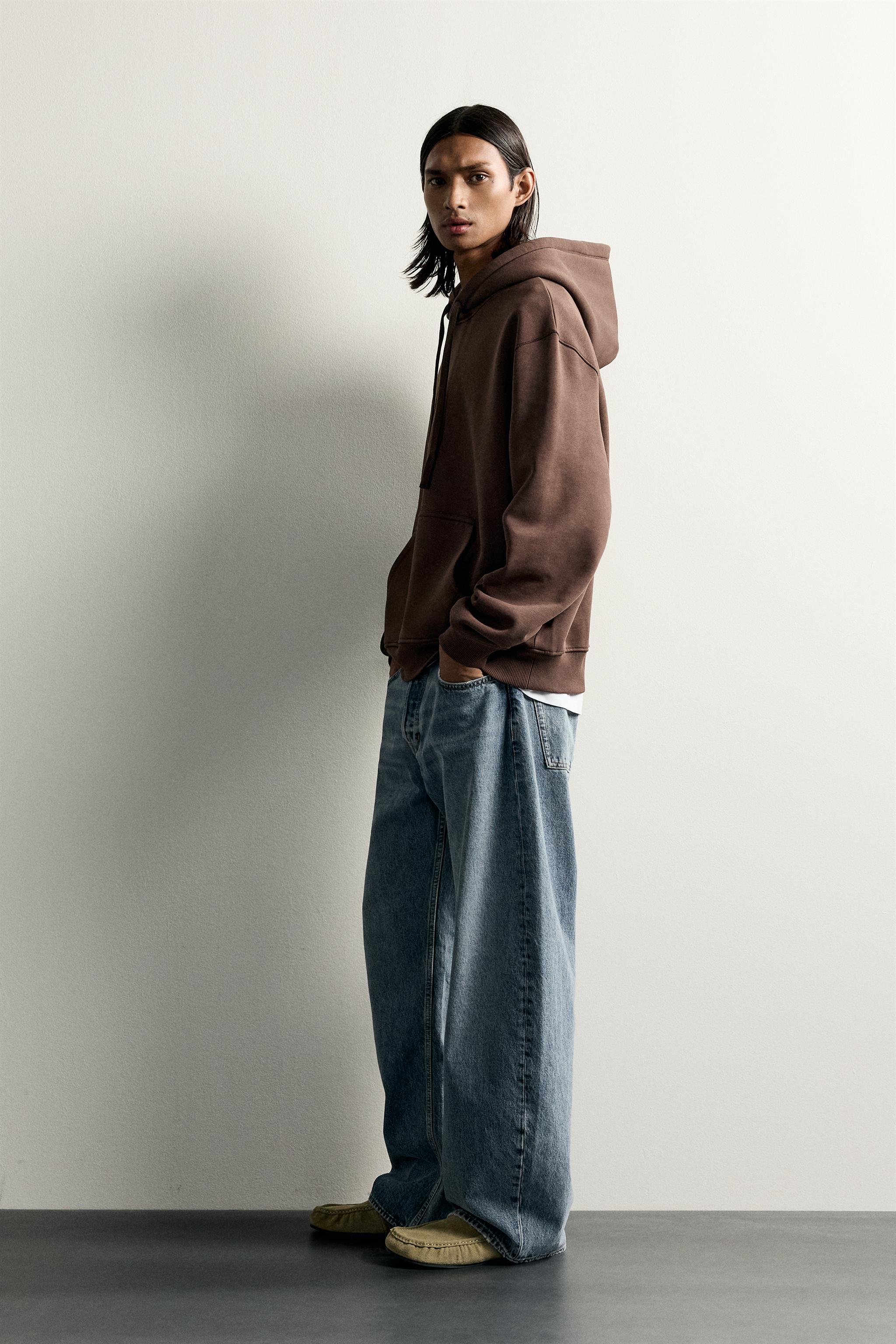 BASIC RELAXED-FIT HOODIE - Brown