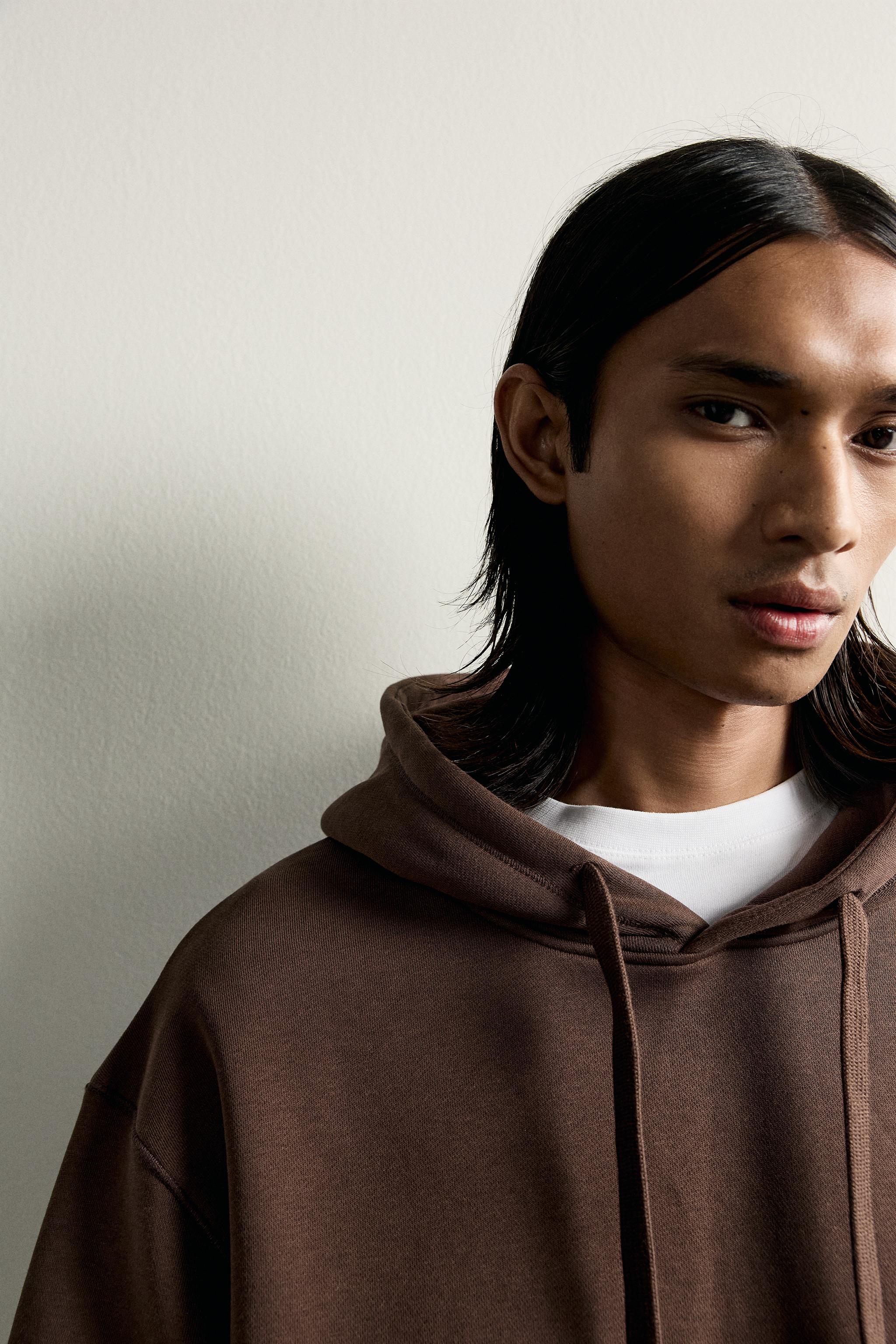 BASIC RELAXED-FIT HOODIE - Brown