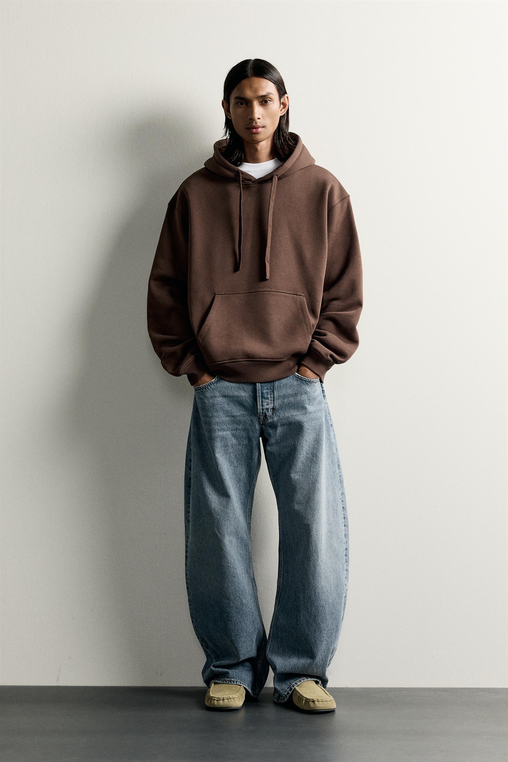 BASIC RELAXED-FIT HOODIE - Brown