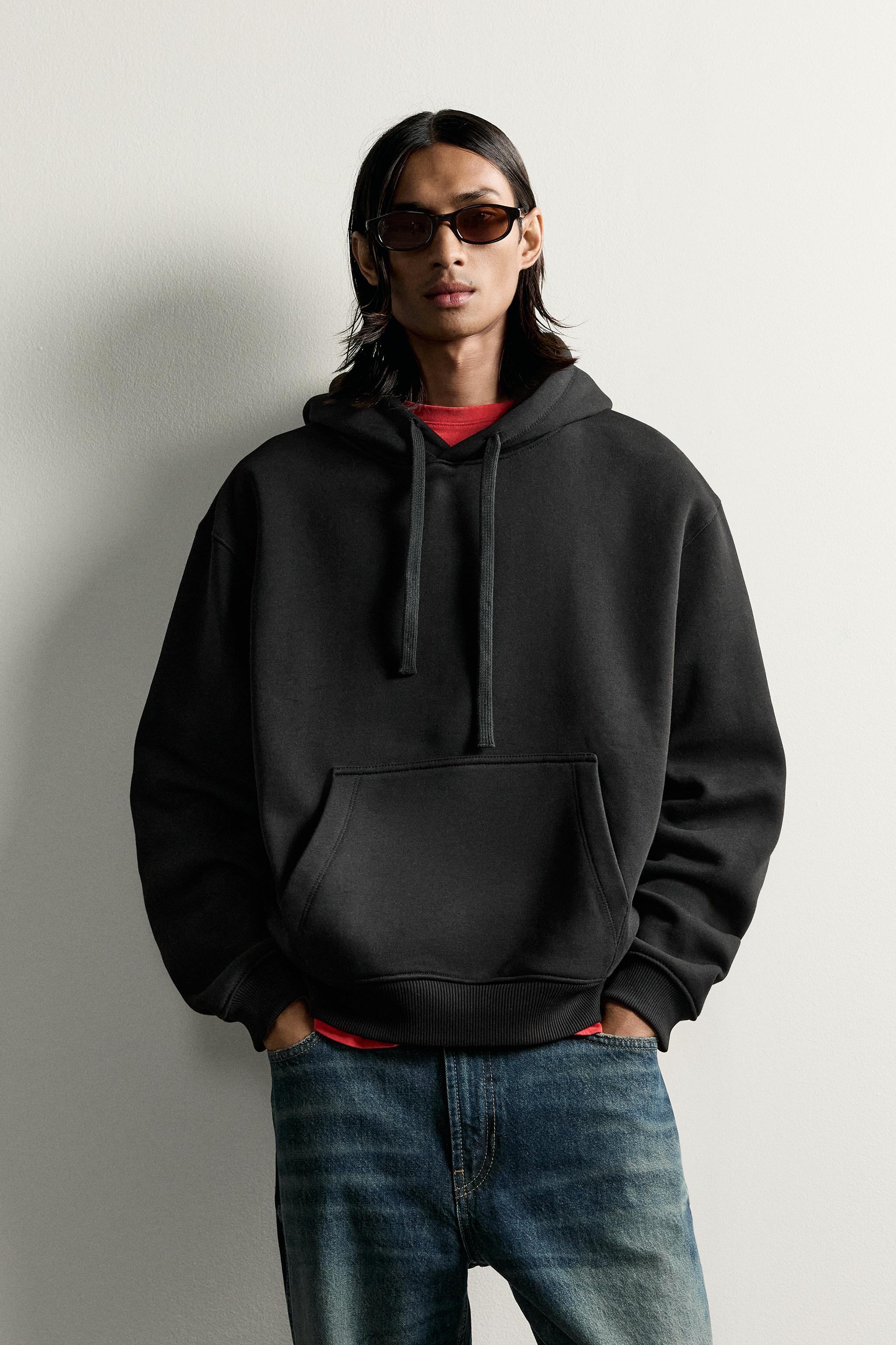 BASIC RELAXED-FIT HOODIE - Black