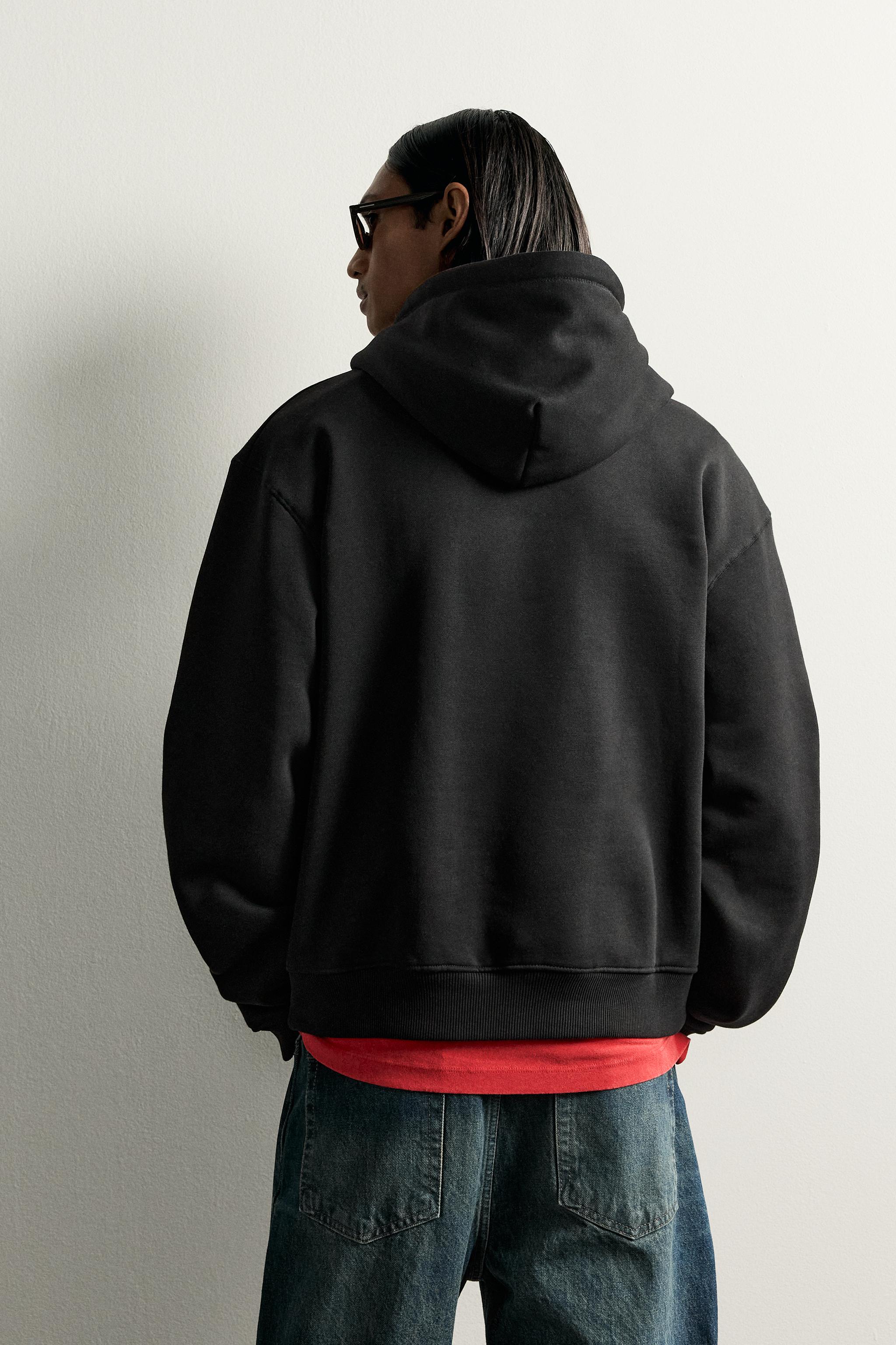 BASIC RELAXED-FIT HOODIE - Black