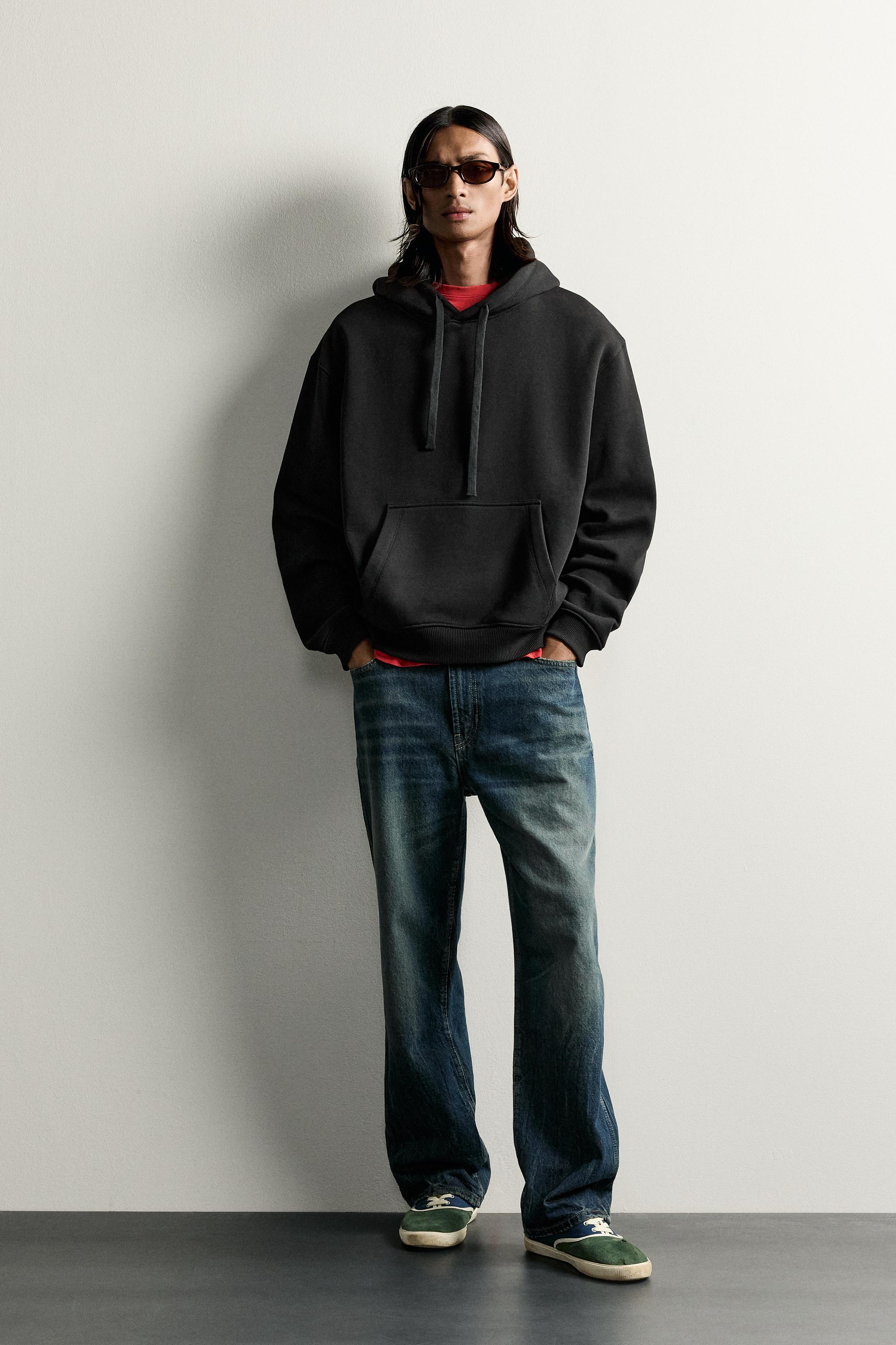 BASIC RELAXED-FIT HOODIE - Black