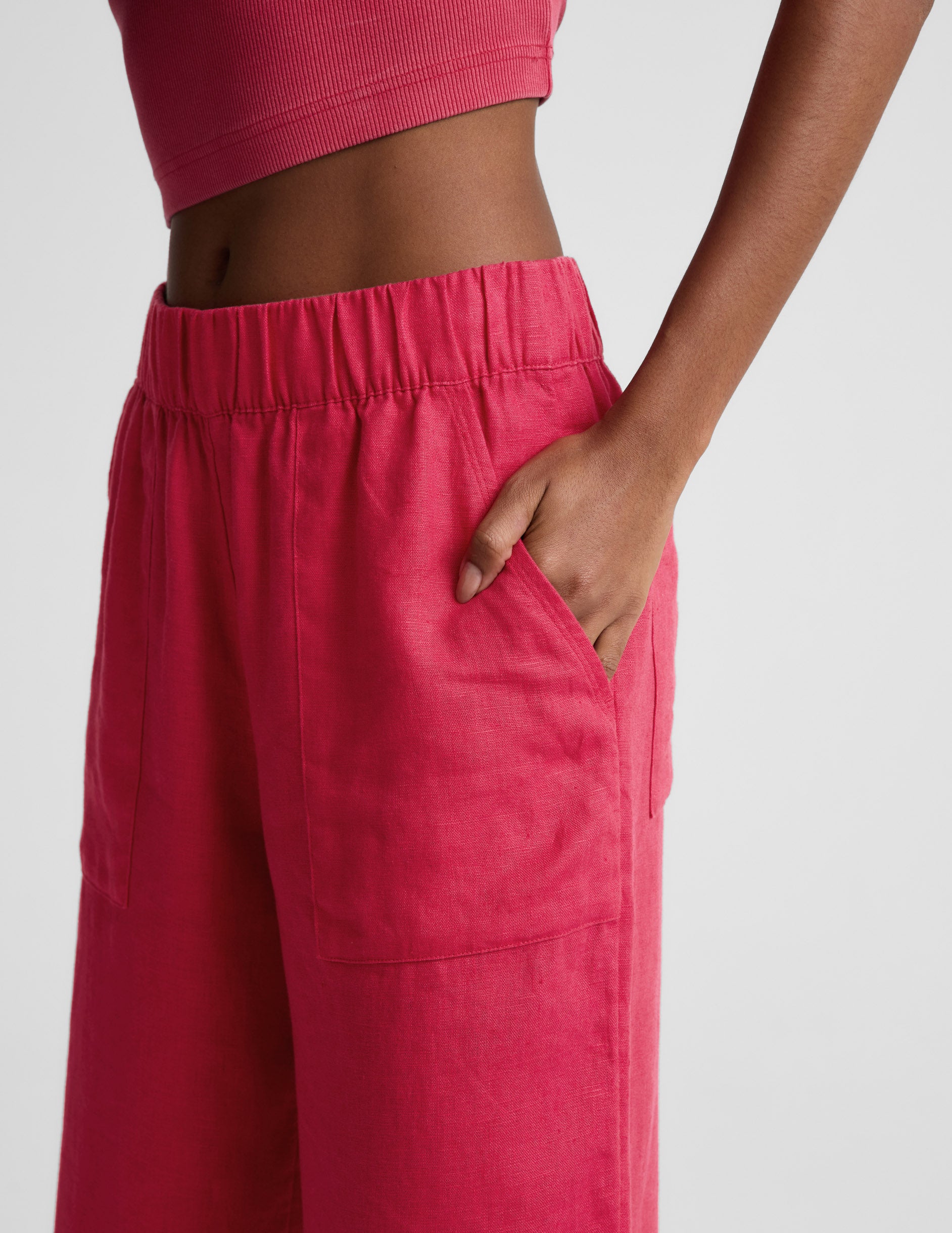 SoftWash Linen Easy Wide Leg Pant 29" - Berry Red