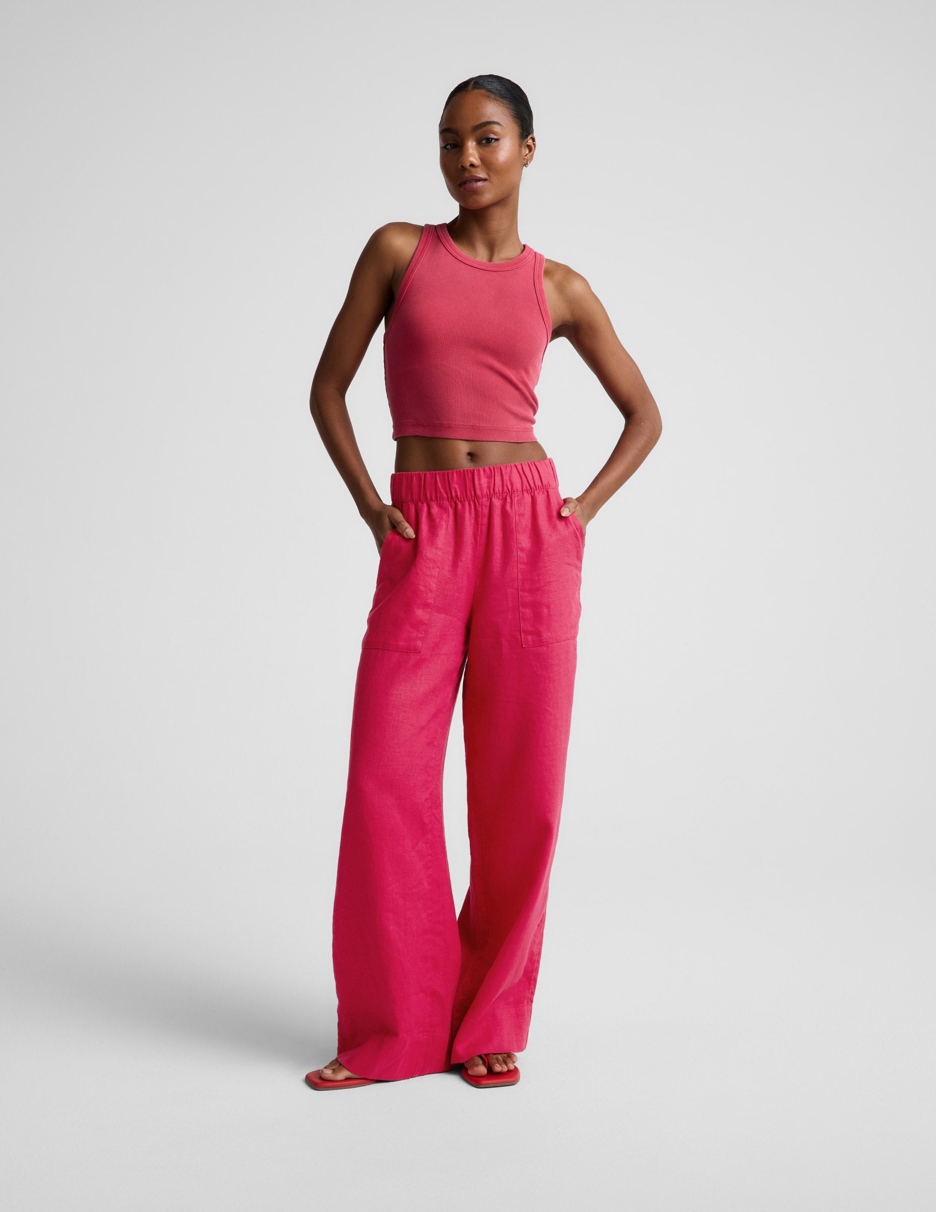 SoftWash Linen Easy Wide Leg Pant 29" - Berry Red