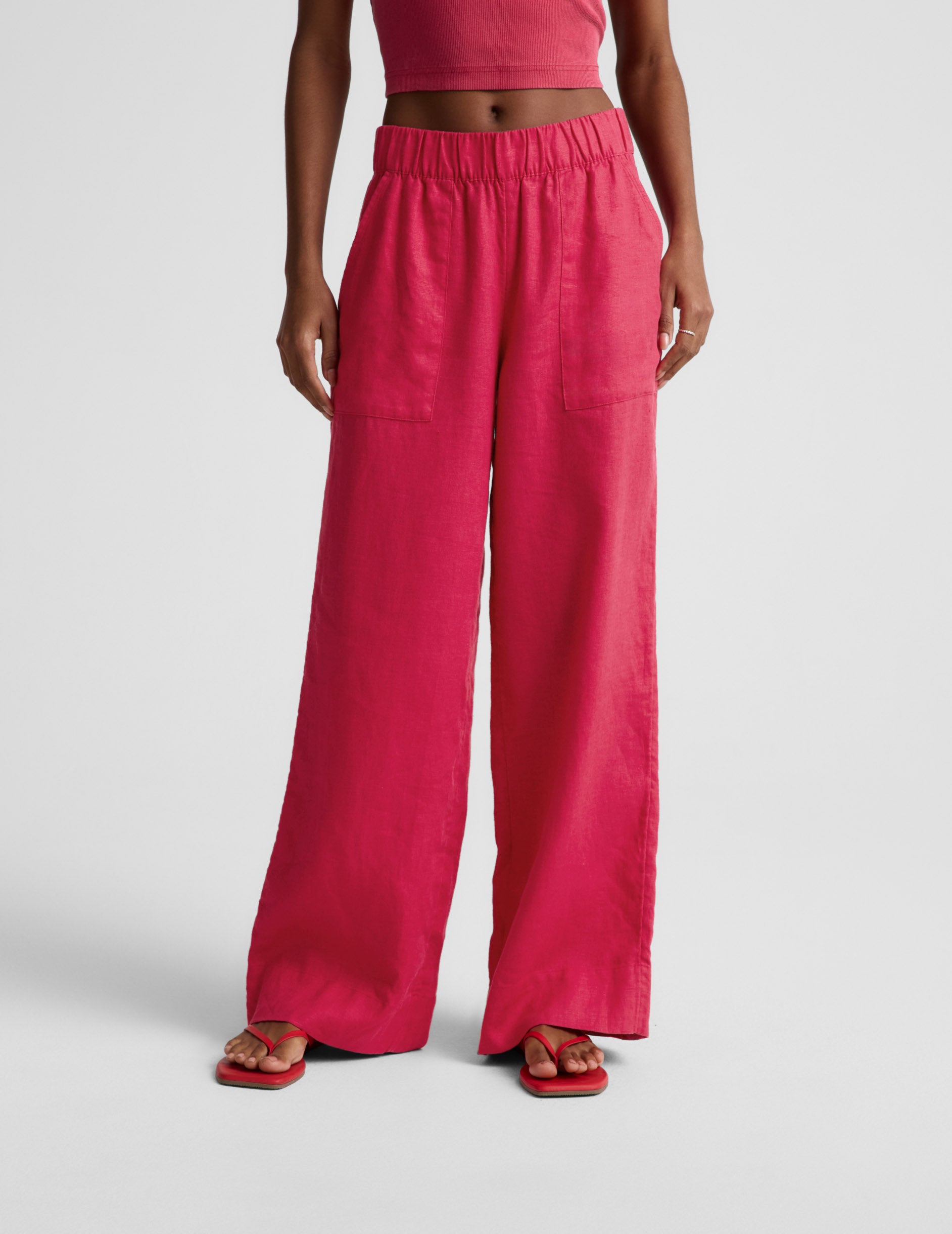 SoftWash Linen Easy Wide Leg Pant 29" - Berry Red