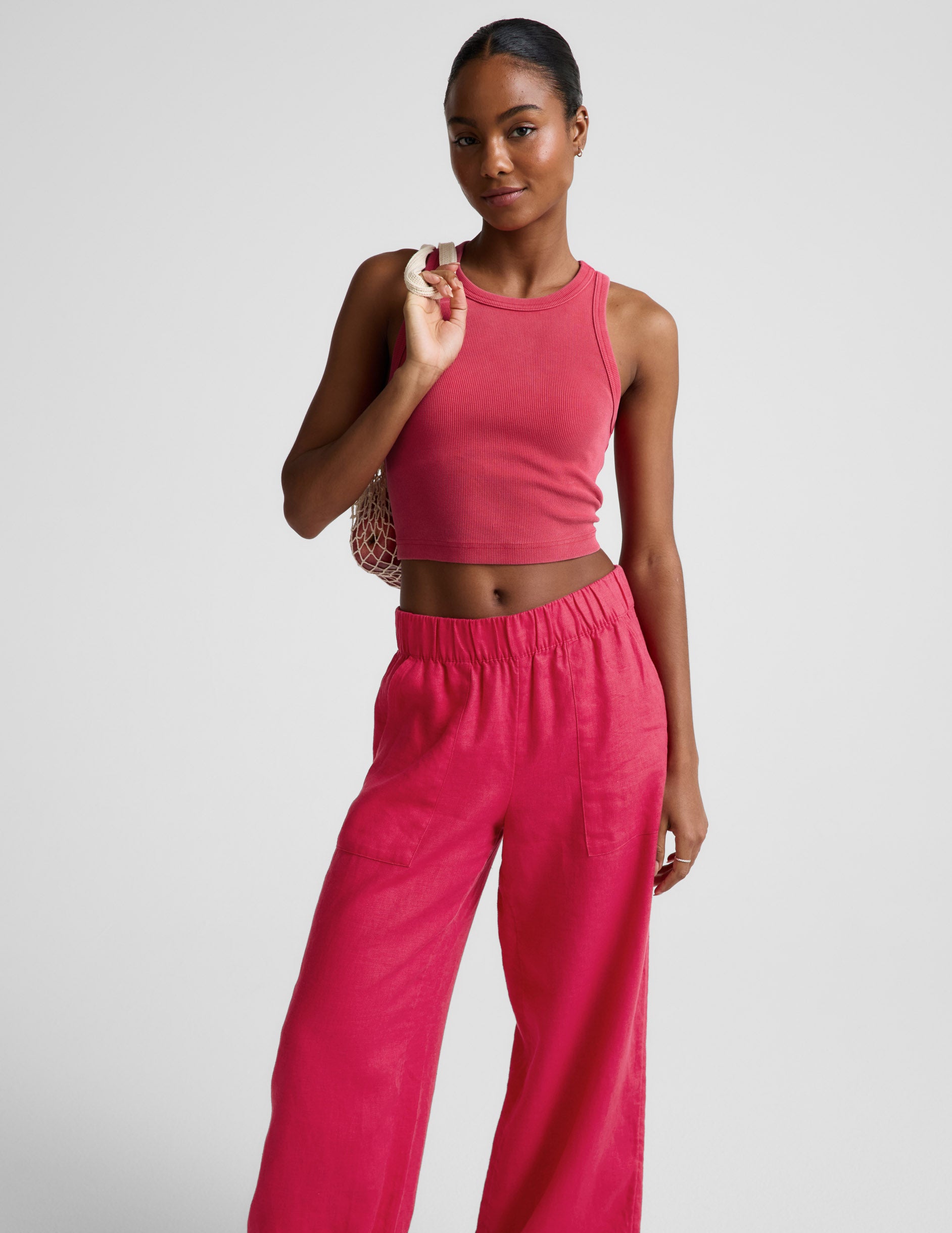 SoftWash Linen Easy Wide Leg Pant 29" - Berry Red