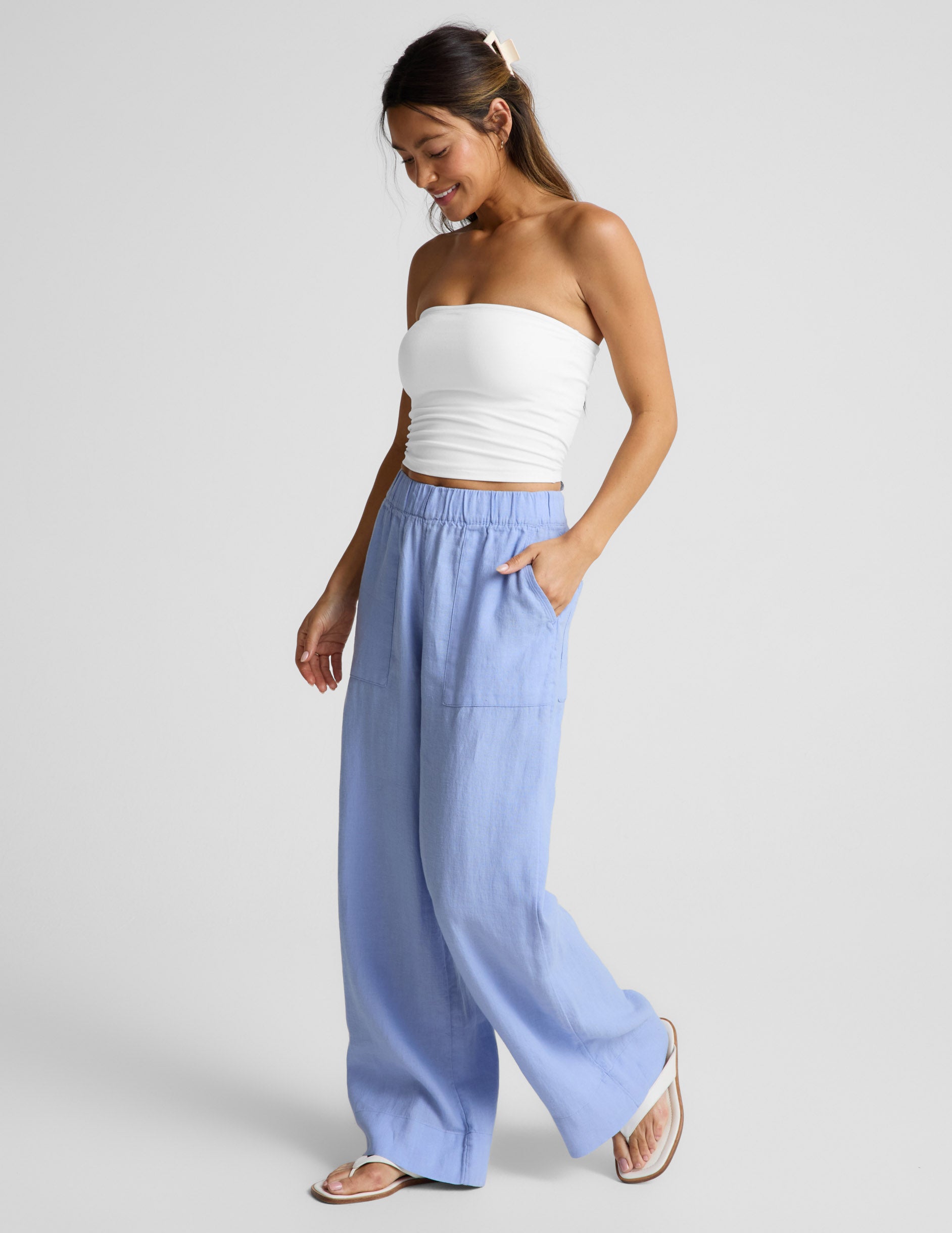 SoftWash Linen Easy Wide Leg Pant 29" - Pastel Periwinkle