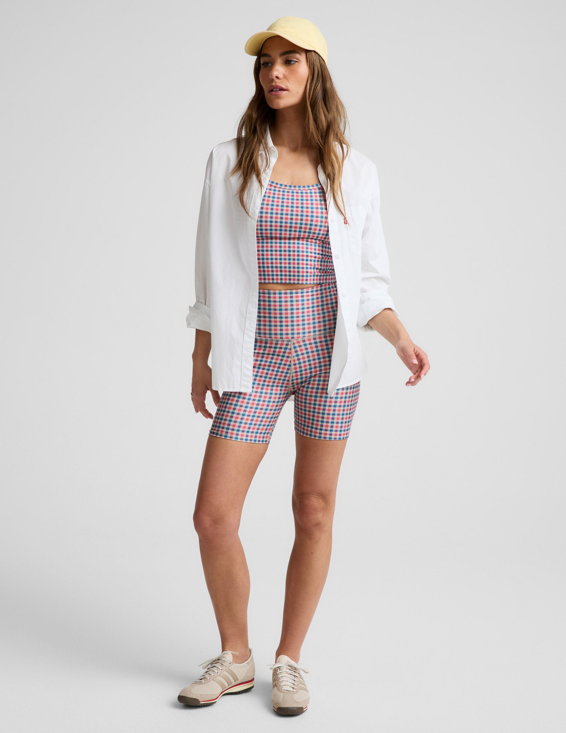 Sunwashed Gingham SoftMark Slim Racerback High Cropped Tank - Sunwashed Gingham