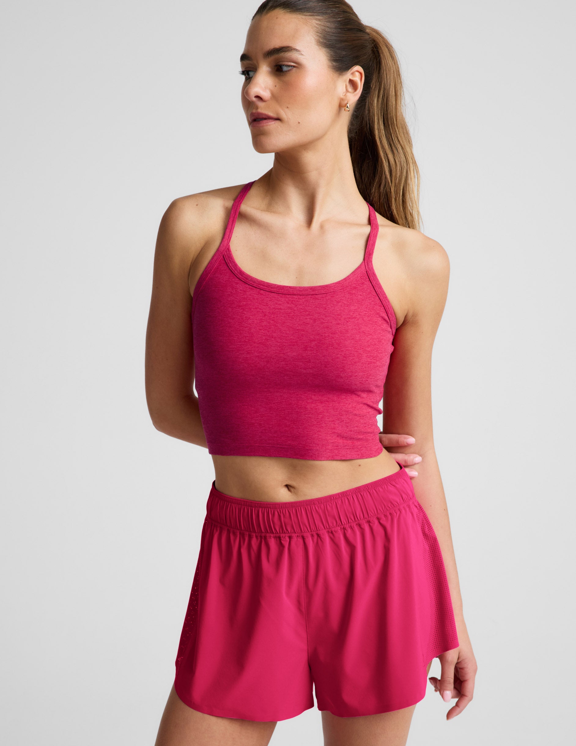 Spacedye™ Slim Racerback Cropped Tank - Berry Red Heather
