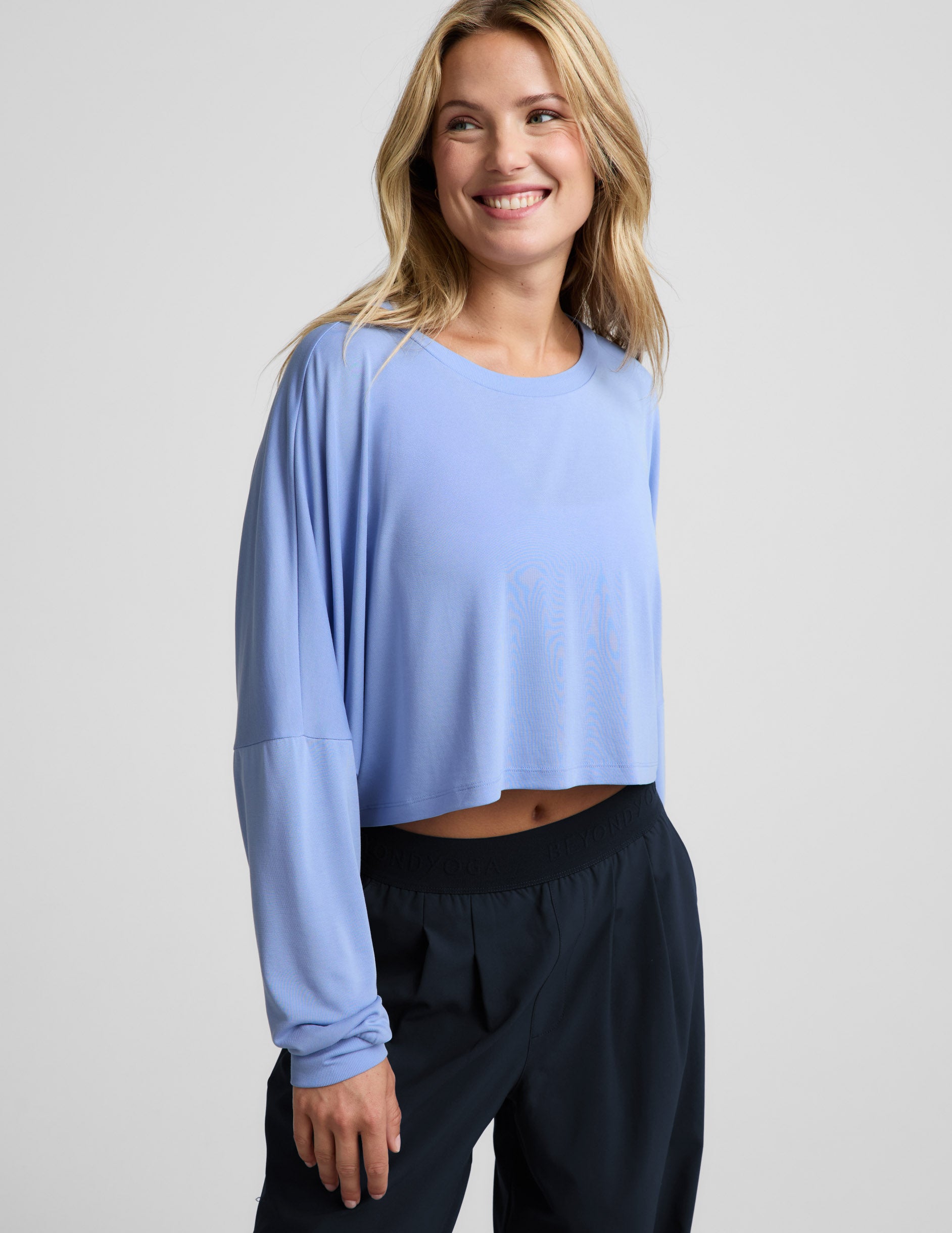 Studio Luxe Cropped Long Sleeve Tee - Pastel Periwinkle