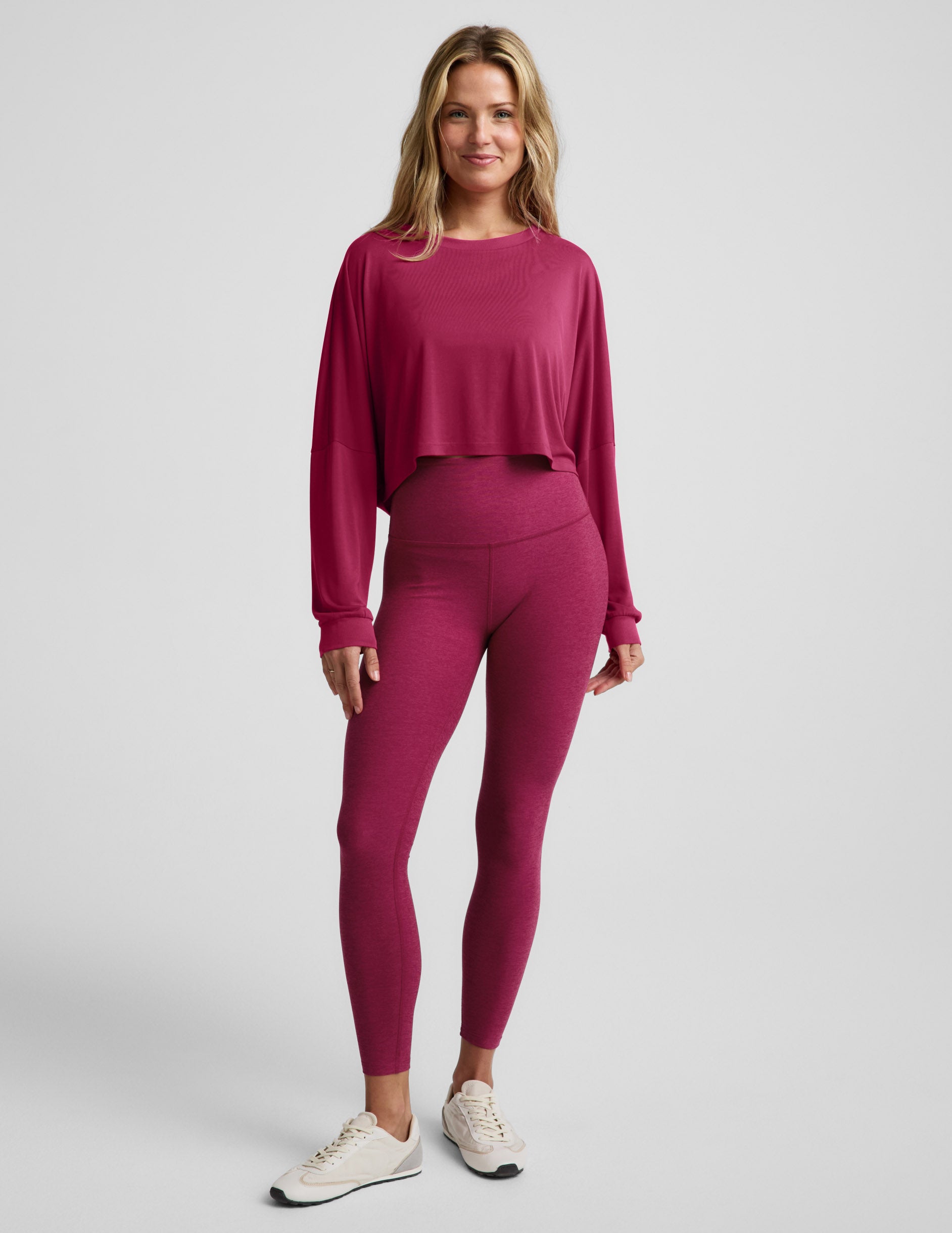 Studio Luxe Cropped Long Sleeve Tee - Sangria