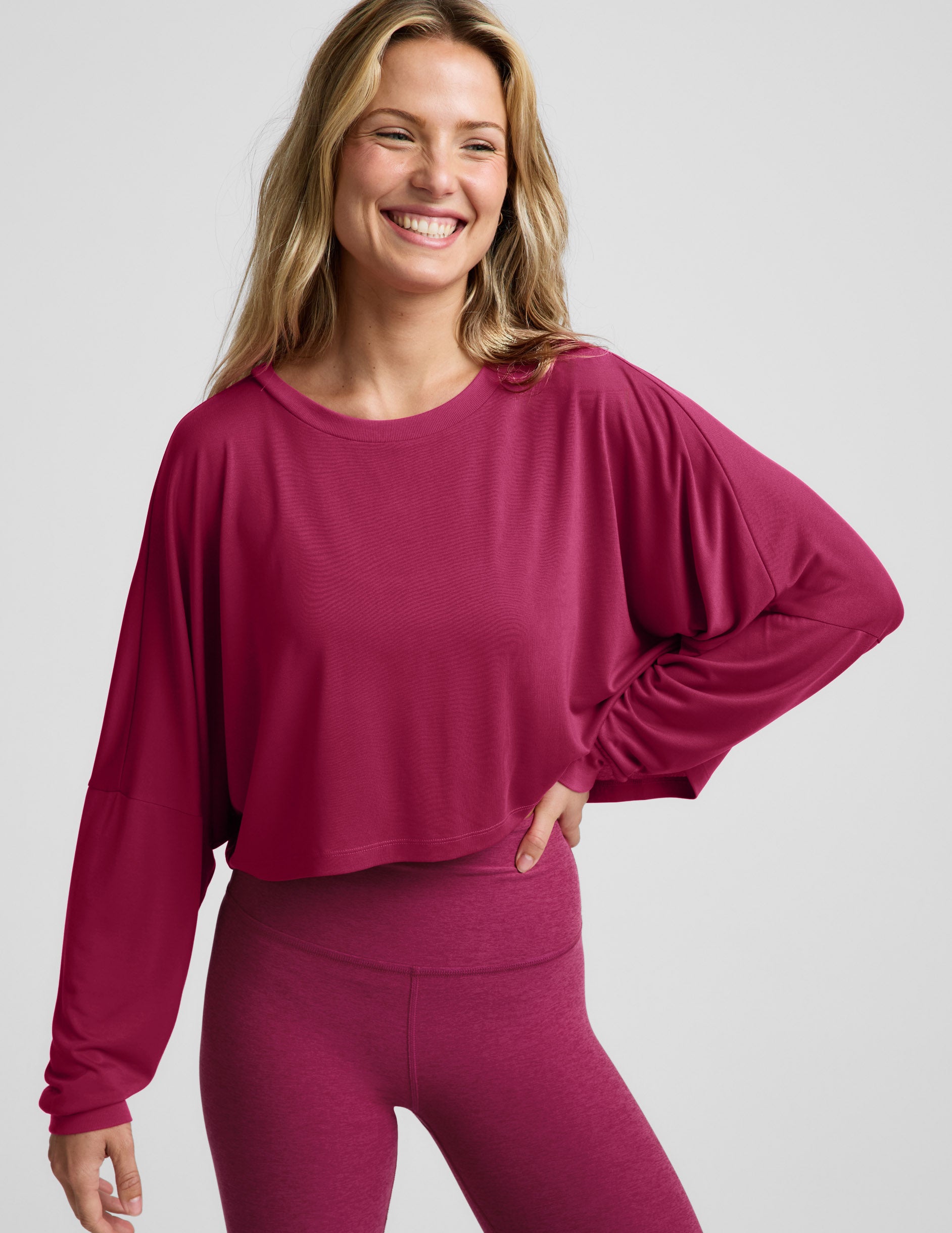 Studio Luxe Cropped Long Sleeve Tee - Sangria