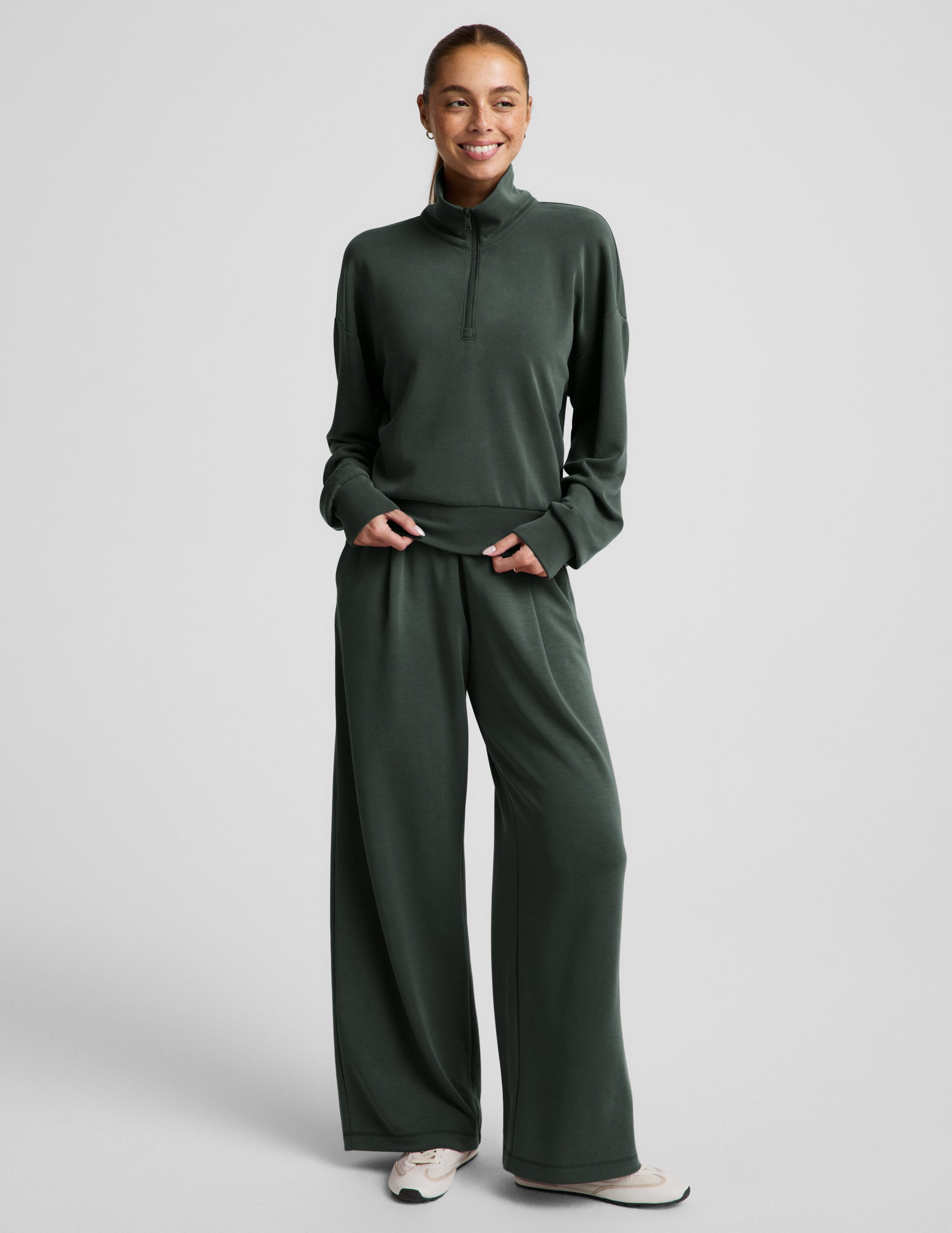 Luxe Sandwash Half Zip Pullover - Slate Green