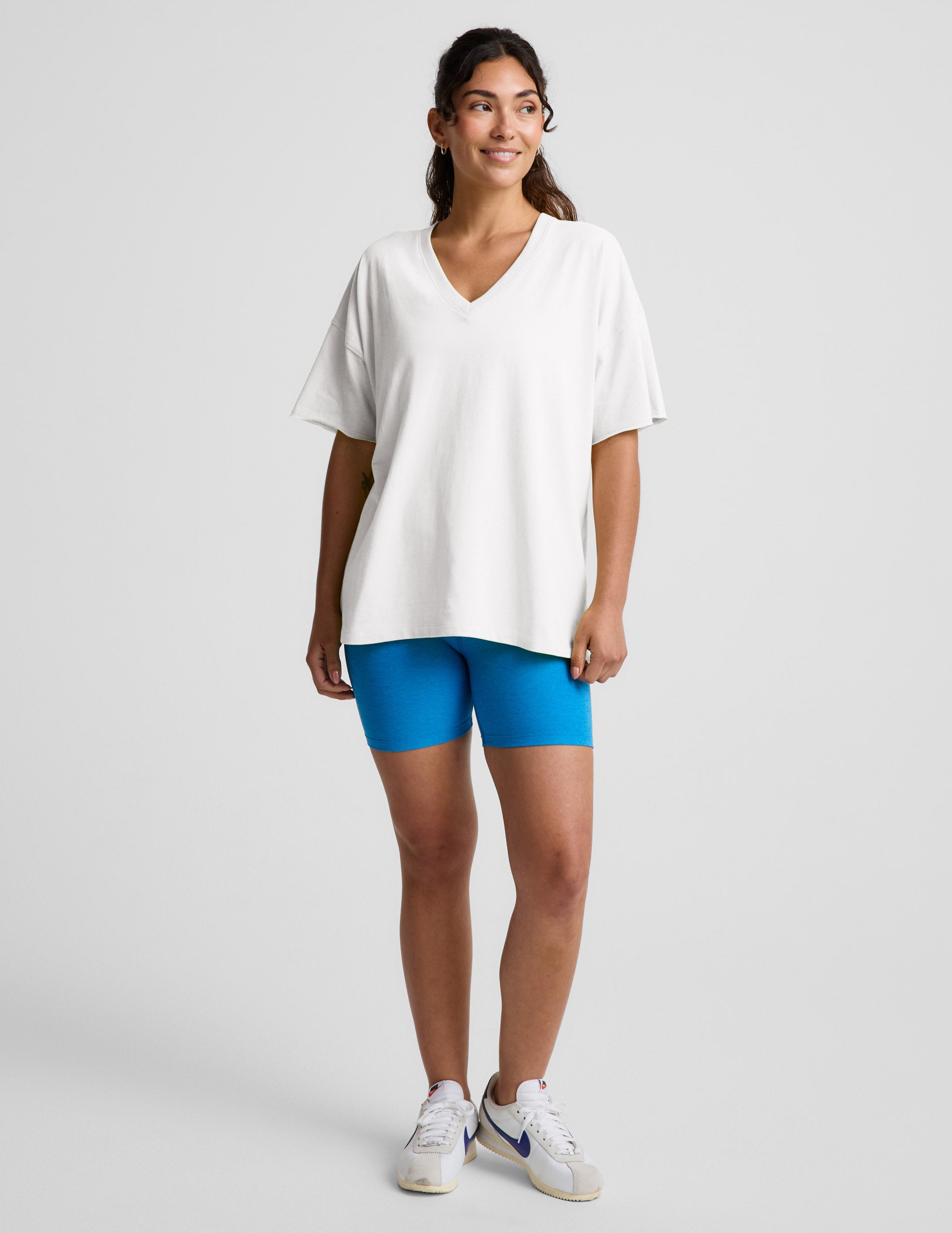 SoftKnit Better Than Ever Oversized V-Neck Cotton Tee - Crisp White