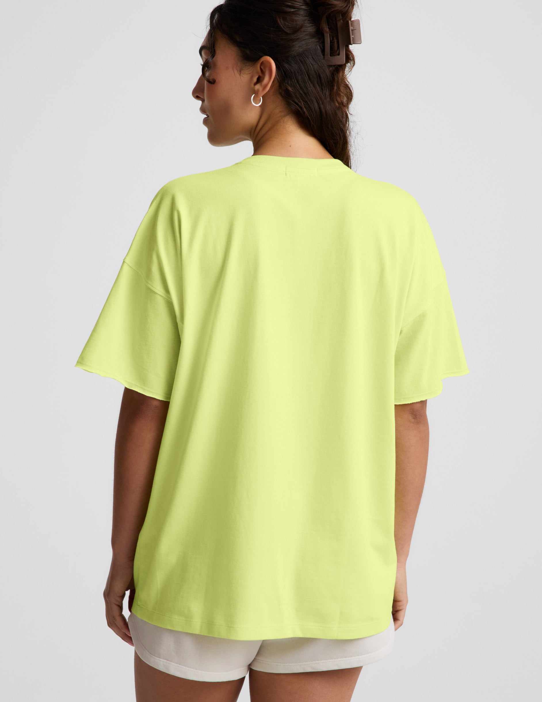 SoftKnit Better Than Ever Oversized V-Neck Cotton Tee - Electric Lime