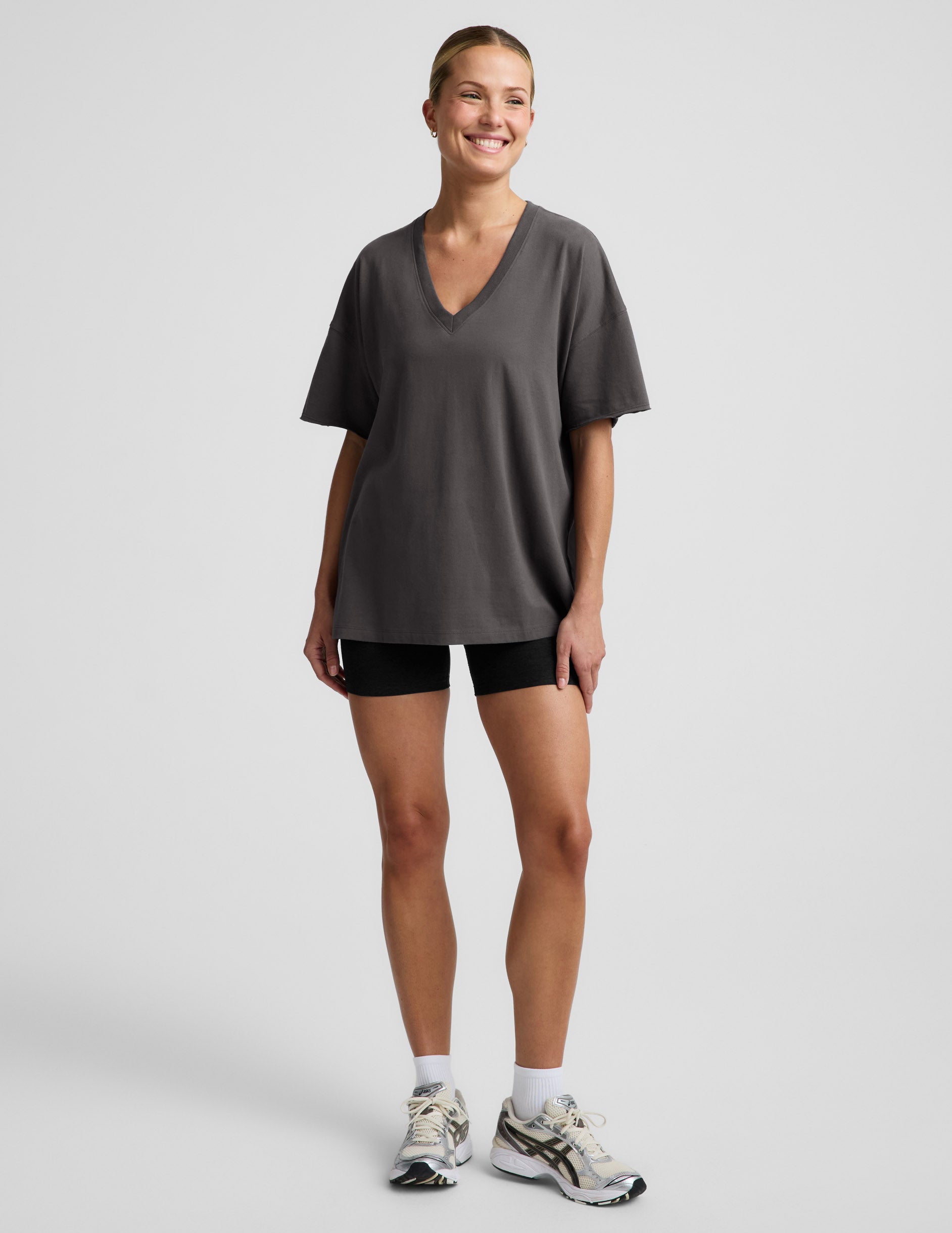 SoftKnit Better Than Ever Oversized V-Neck Cotton Tee - Black Ash
