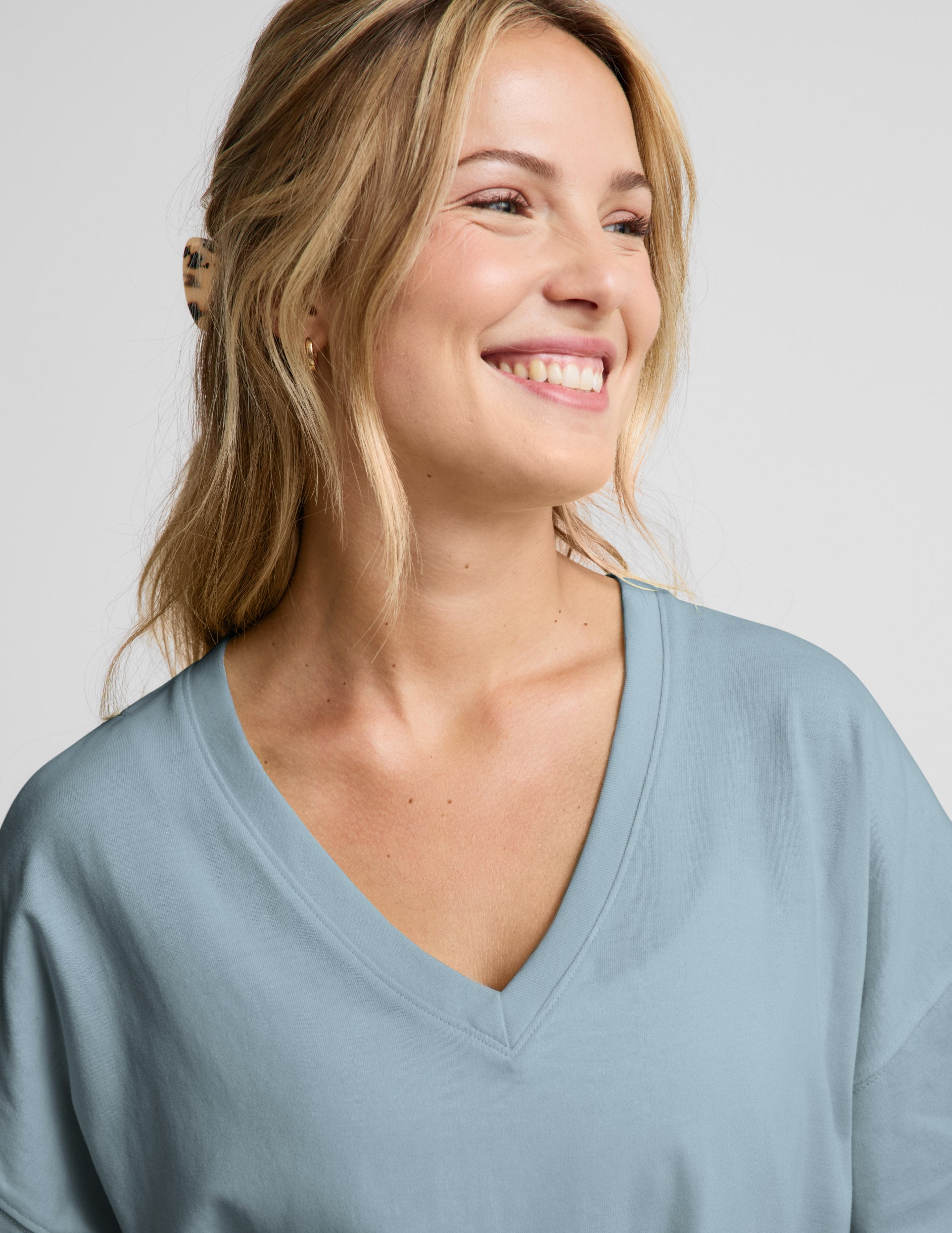SoftKnit Better Than Ever Oversized V-Neck Cotton Tee - Washed After Dark Navy