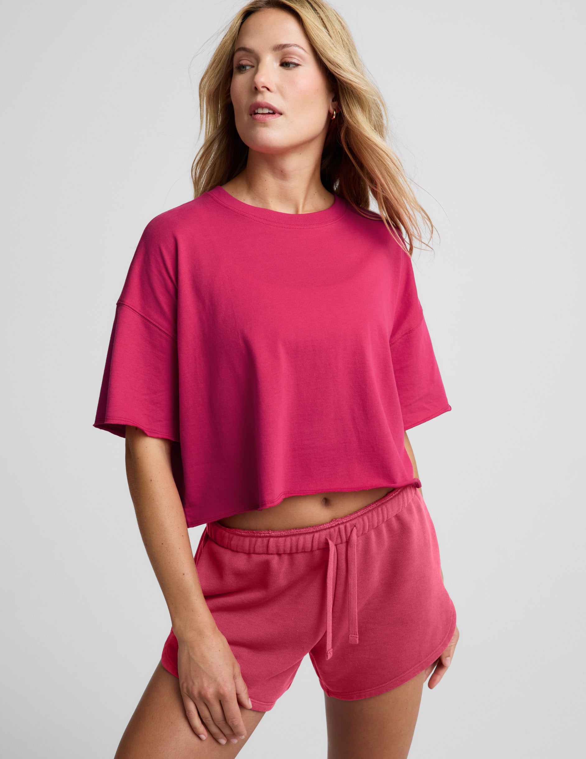 SoftKnit Better Than Ever Cropped Cotton Tee - Berry Red