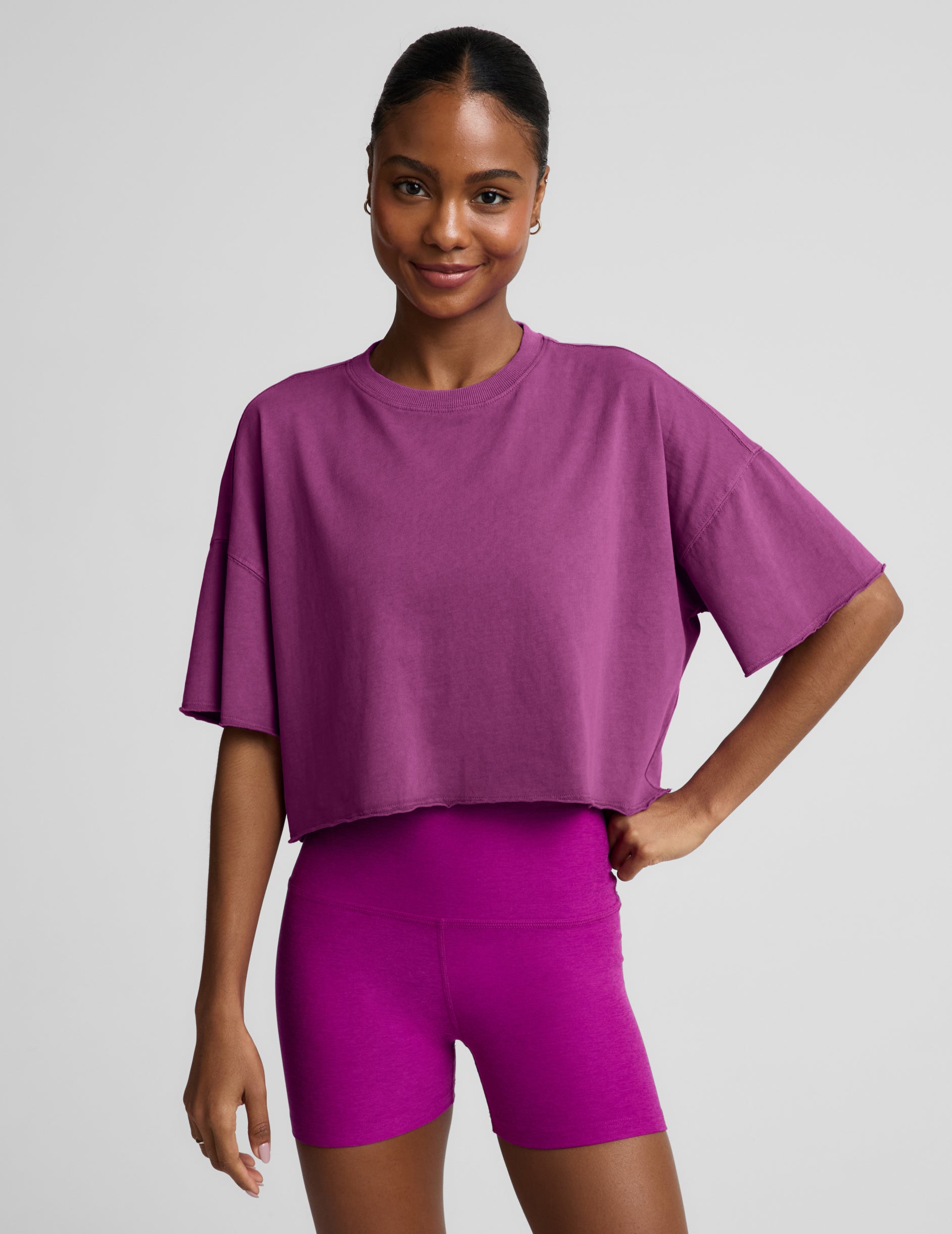 SoftKnit Better Than Ever Cropped Cotton Tee - Washed Berry Bliss