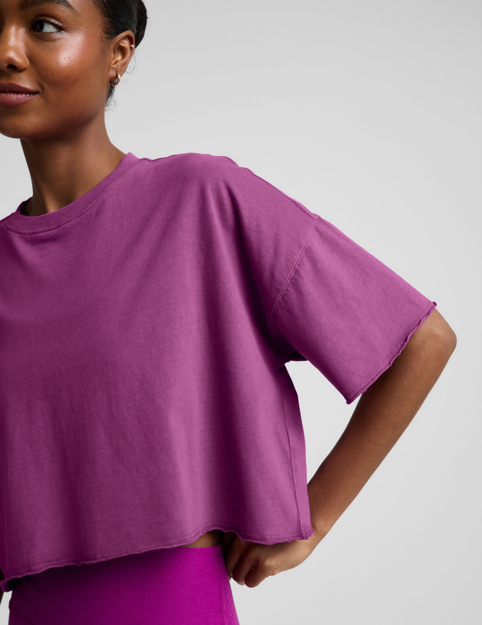 SoftKnit Better Than Ever Cropped Cotton Tee - Washed Berry Bliss