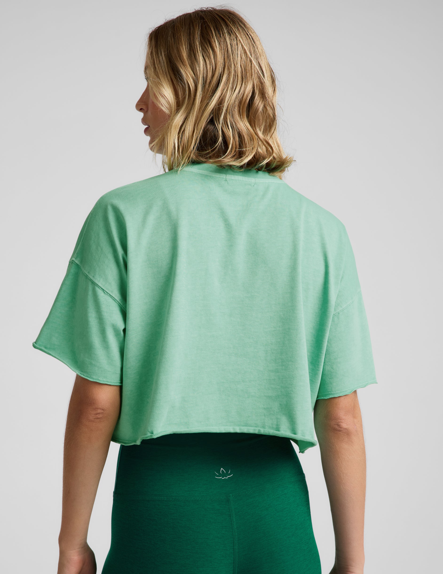 SoftKnit Better Than Ever Cropped Cotton Tee - Washed Jade Pool