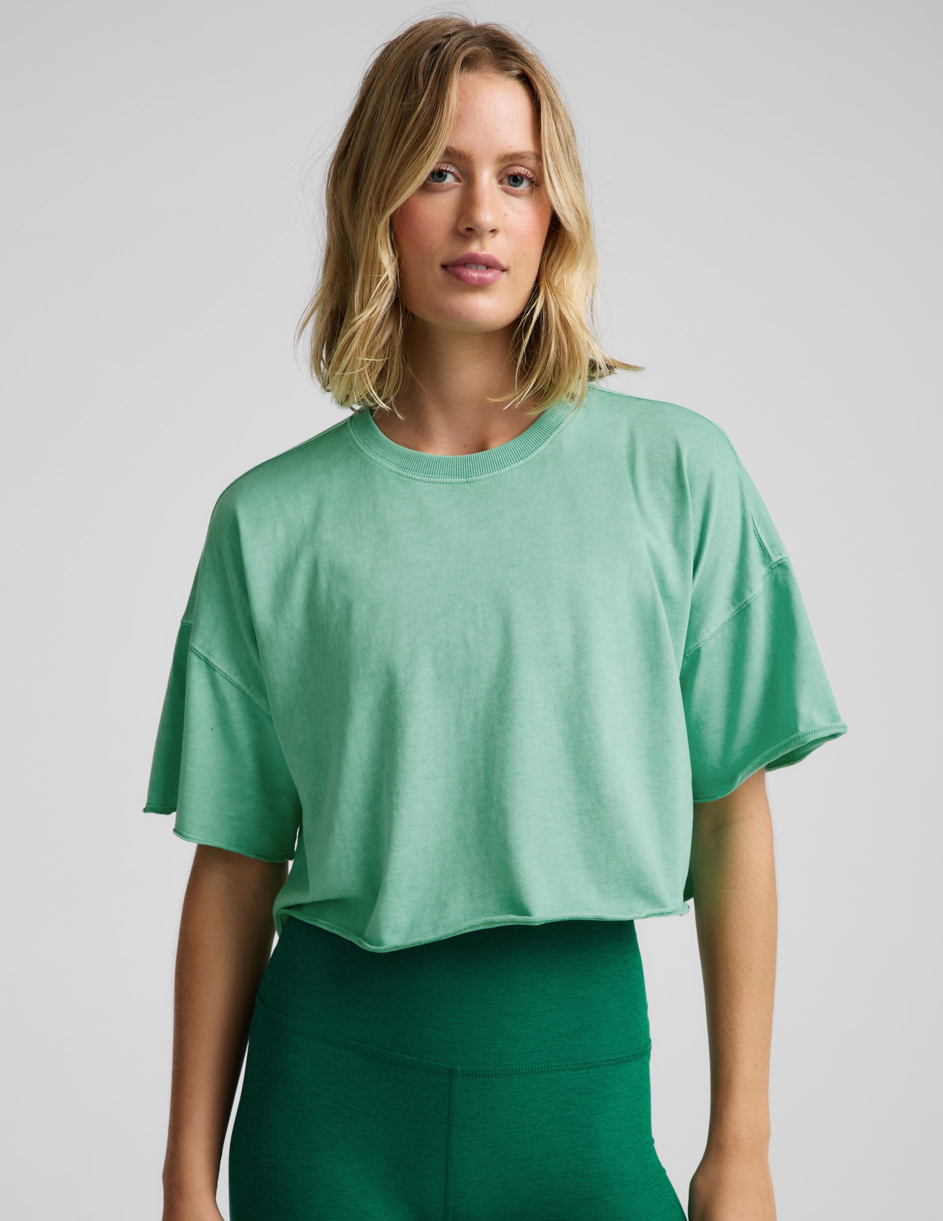 SoftKnit Better Than Ever Cropped Cotton Tee - Washed Jade Pool