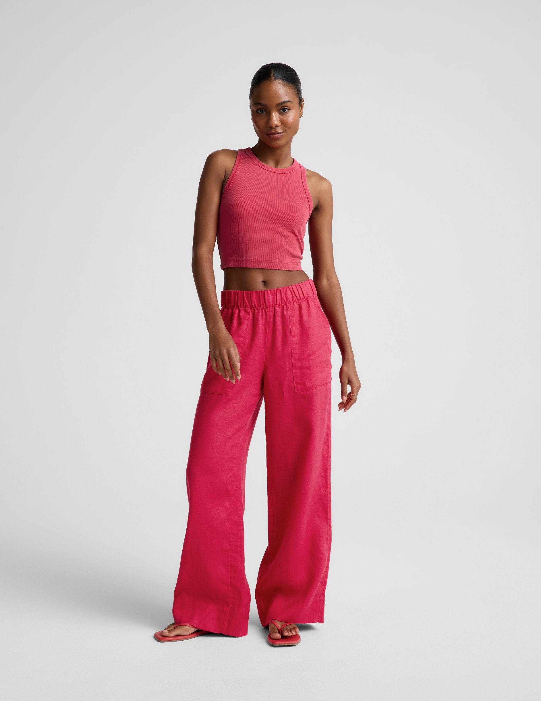 On Repeat Rib High Neck Cropped Tank - Washed Berry Red