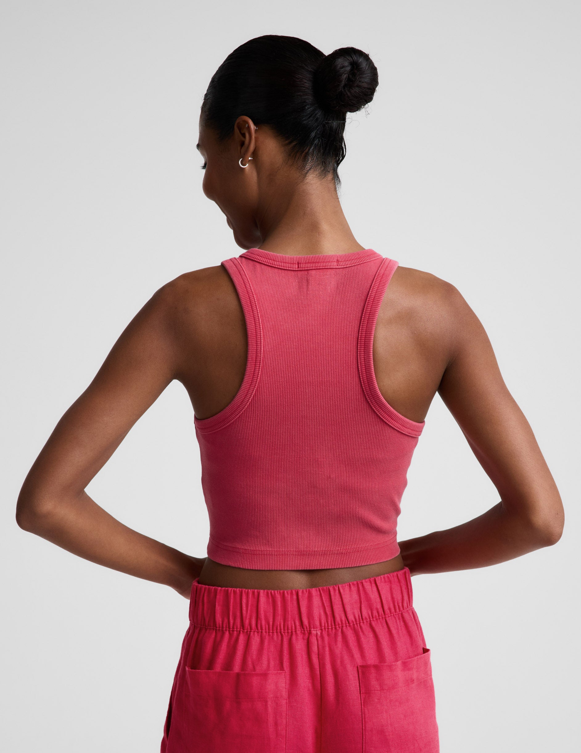 On Repeat Rib High Neck Cropped Tank - Washed Berry Red