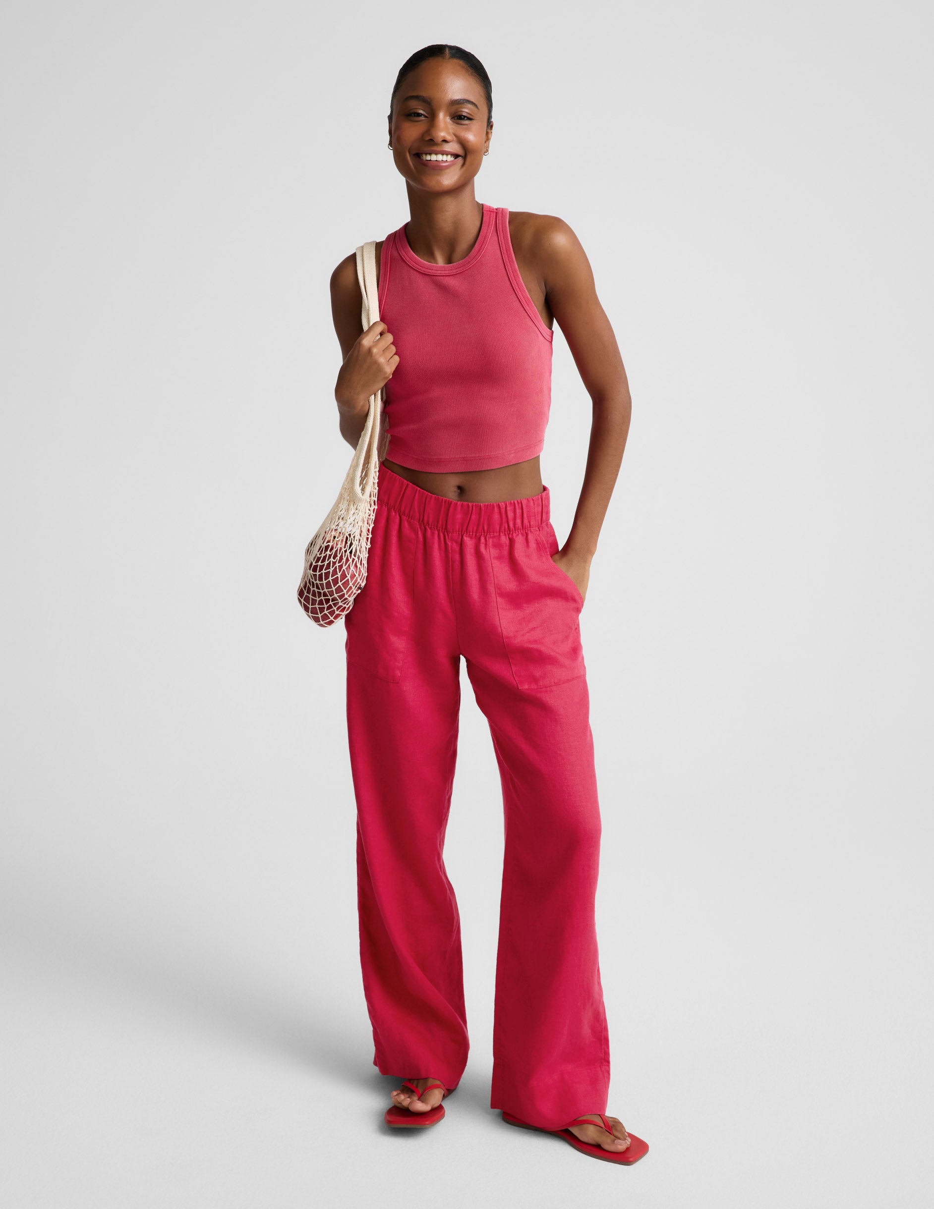 On Repeat Rib High Neck Cropped Tank - Washed Berry Red