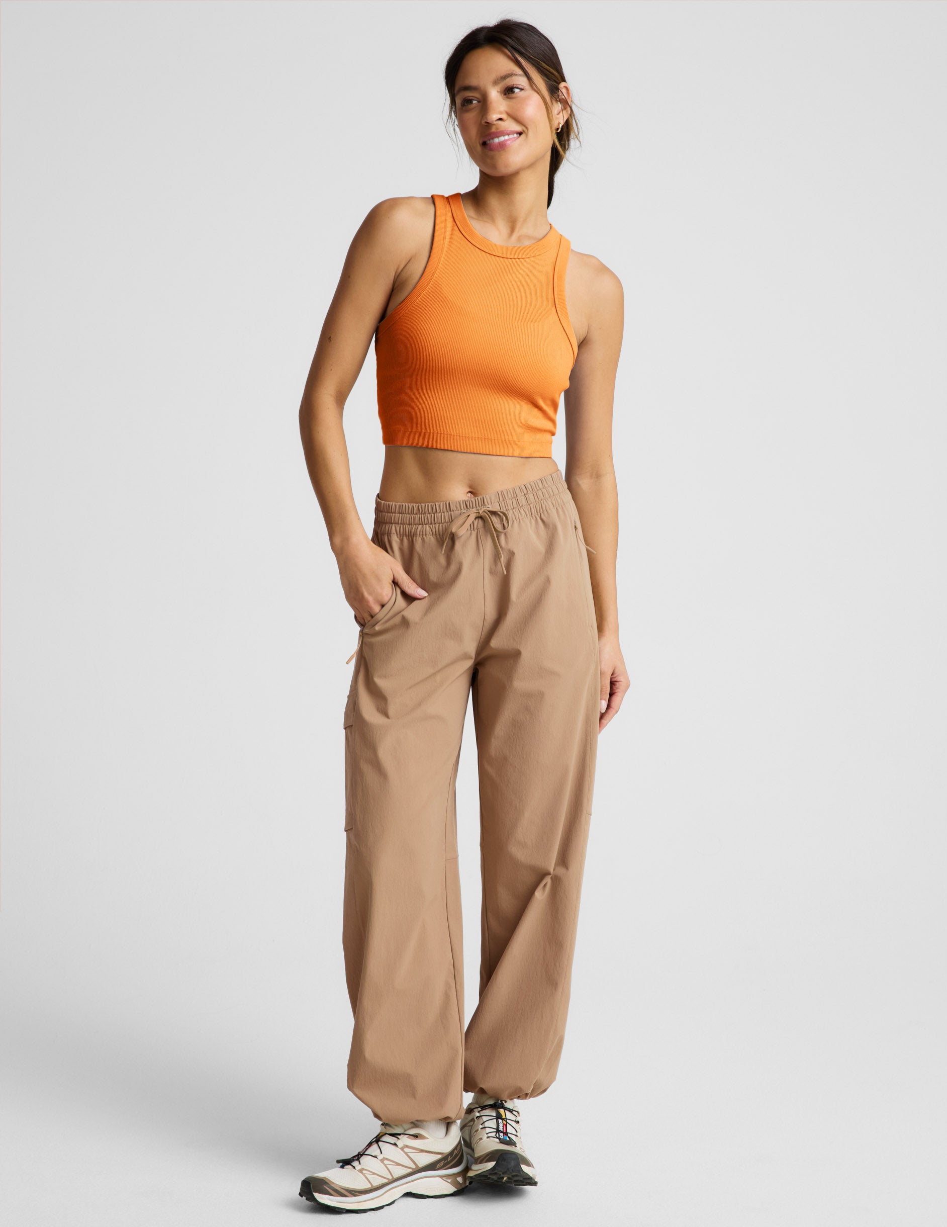 On Repeat Rib High Neck Cropped Tank - Washed Bright Citrus