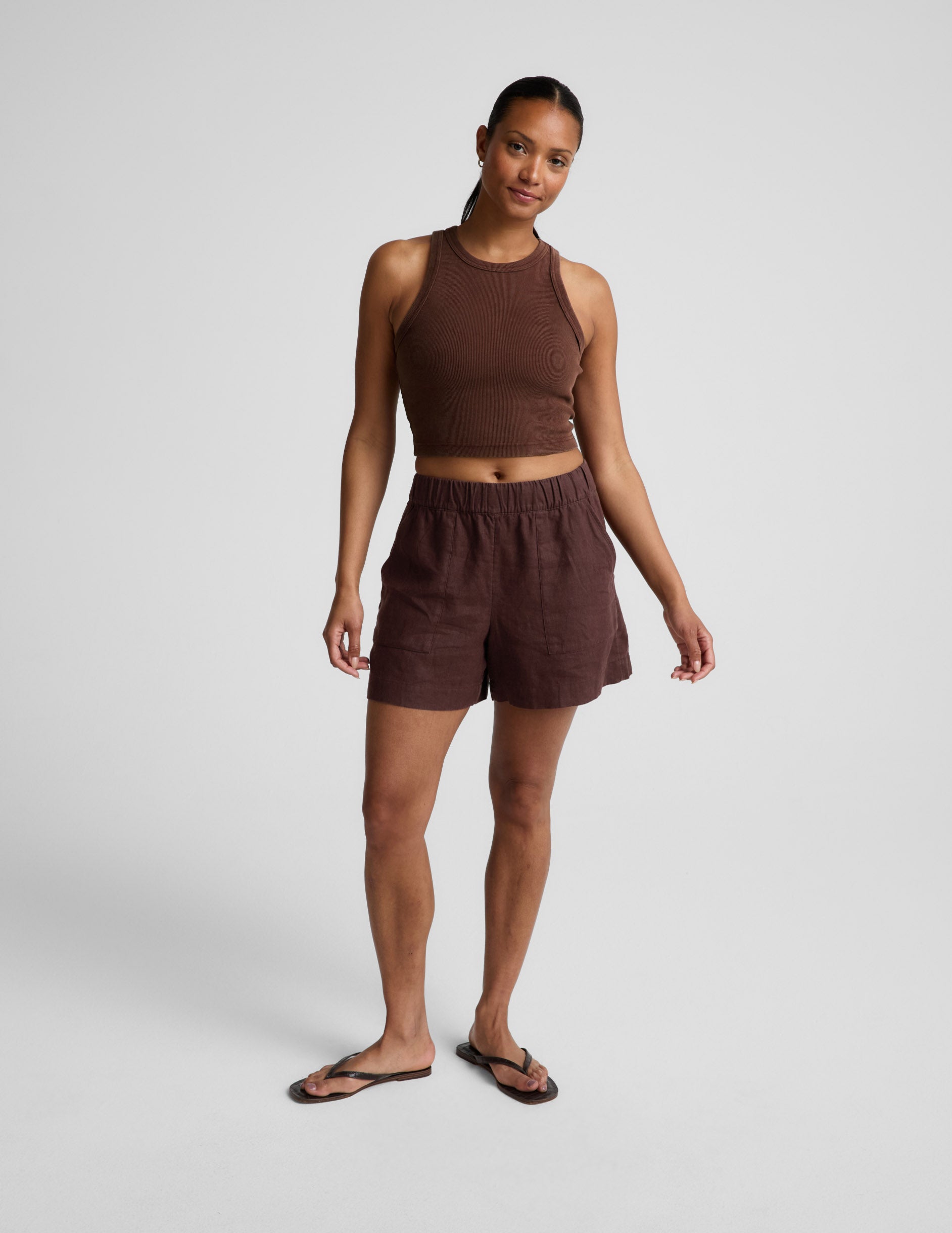 On Repeat Rib High Neck Cropped Tank - Washed Iced Mocha