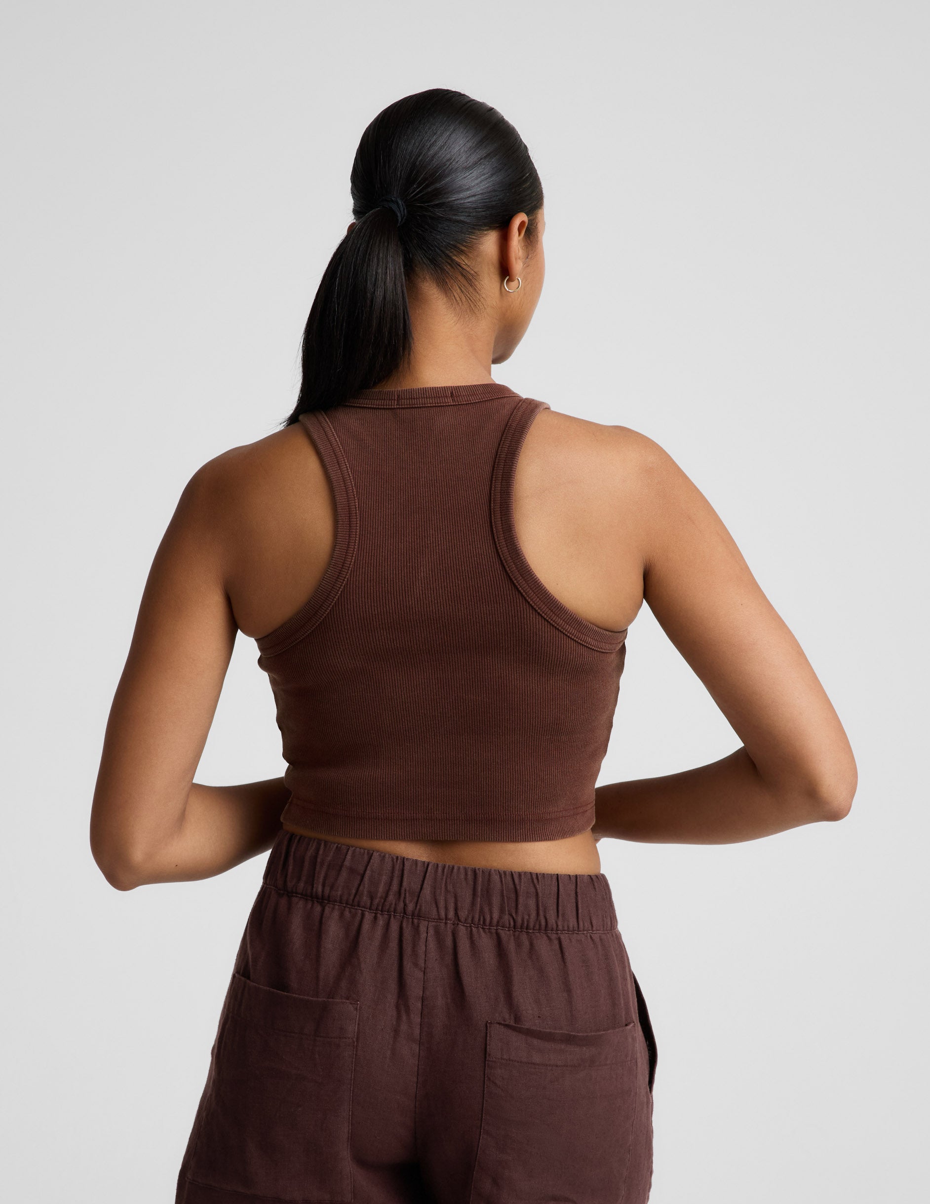 On Repeat Rib High Neck Cropped Tank - Washed Iced Mocha