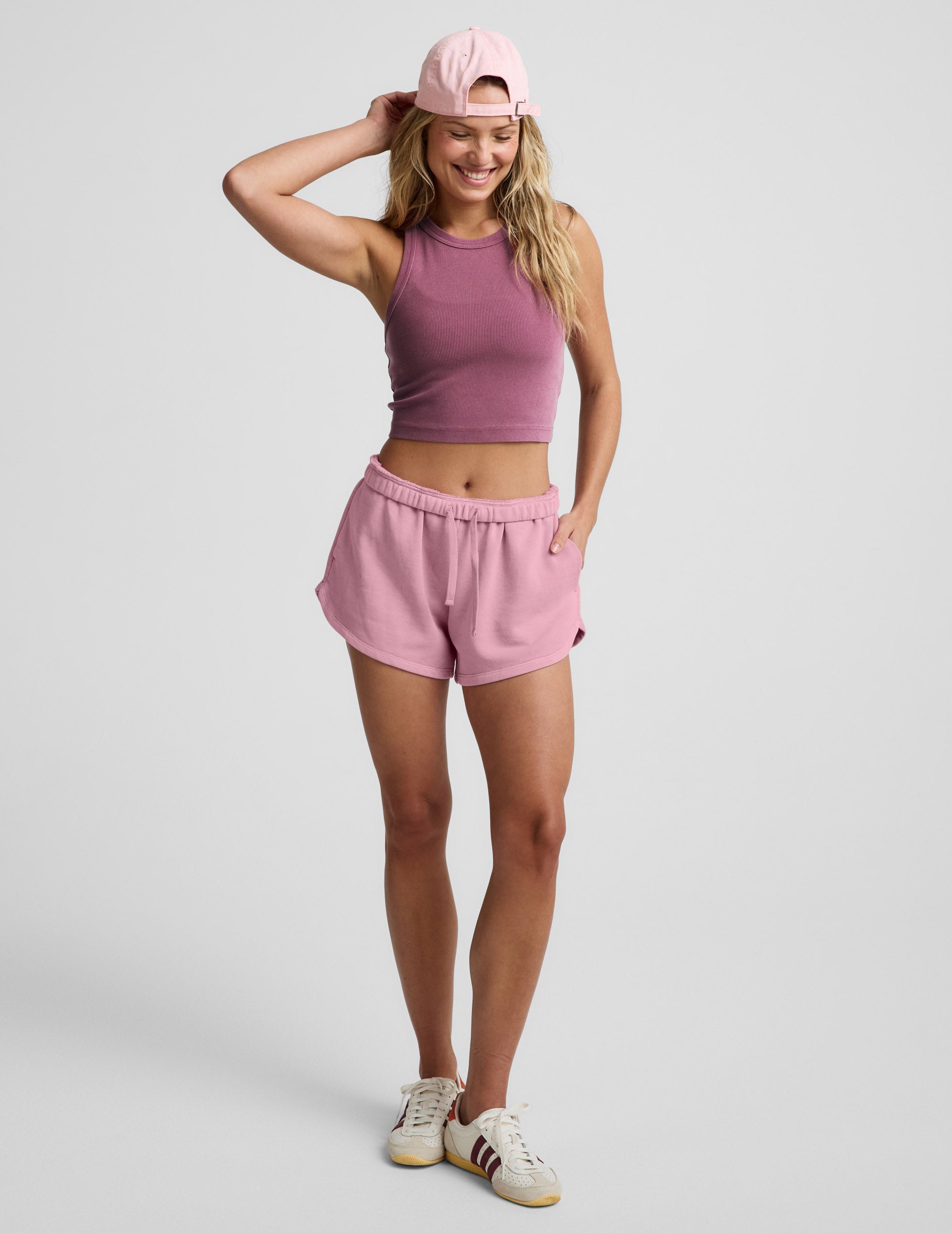 On Repeat Rib High Neck Cropped Tank - Washed Muted Mauve