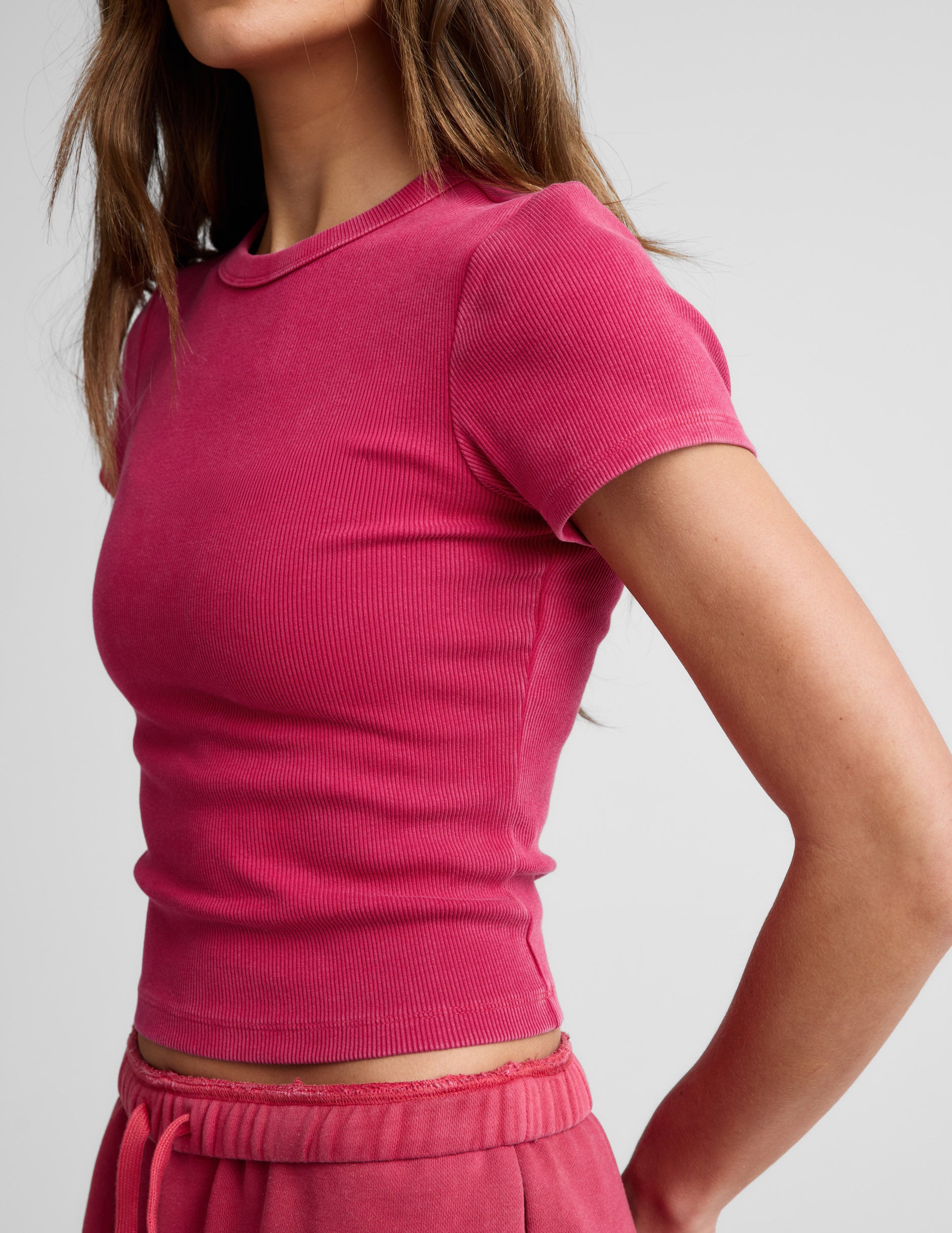 On Repeat Rib Baby Tee - Washed Berry Red