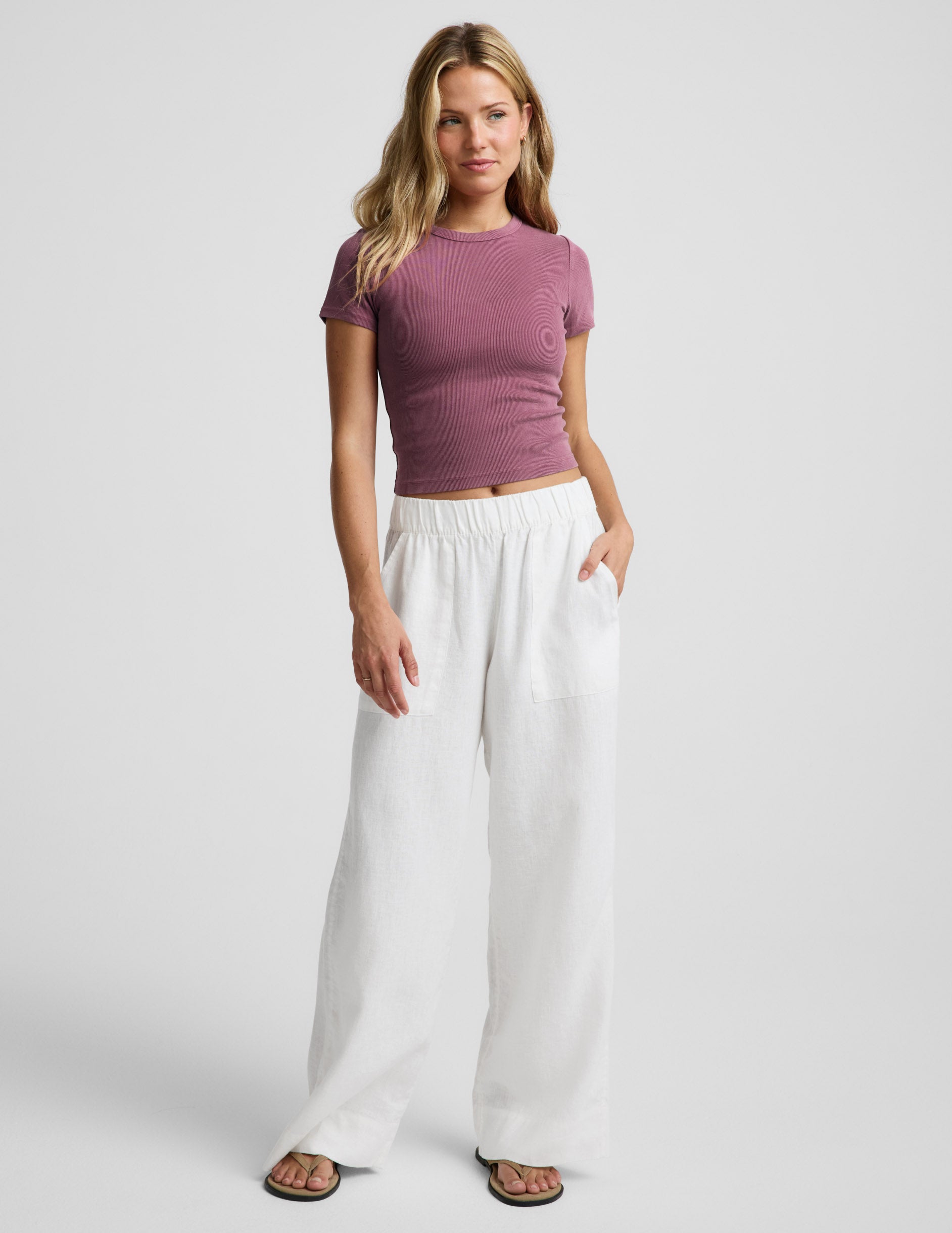 On Repeat Rib Baby Tee - Washed Muted Mauve