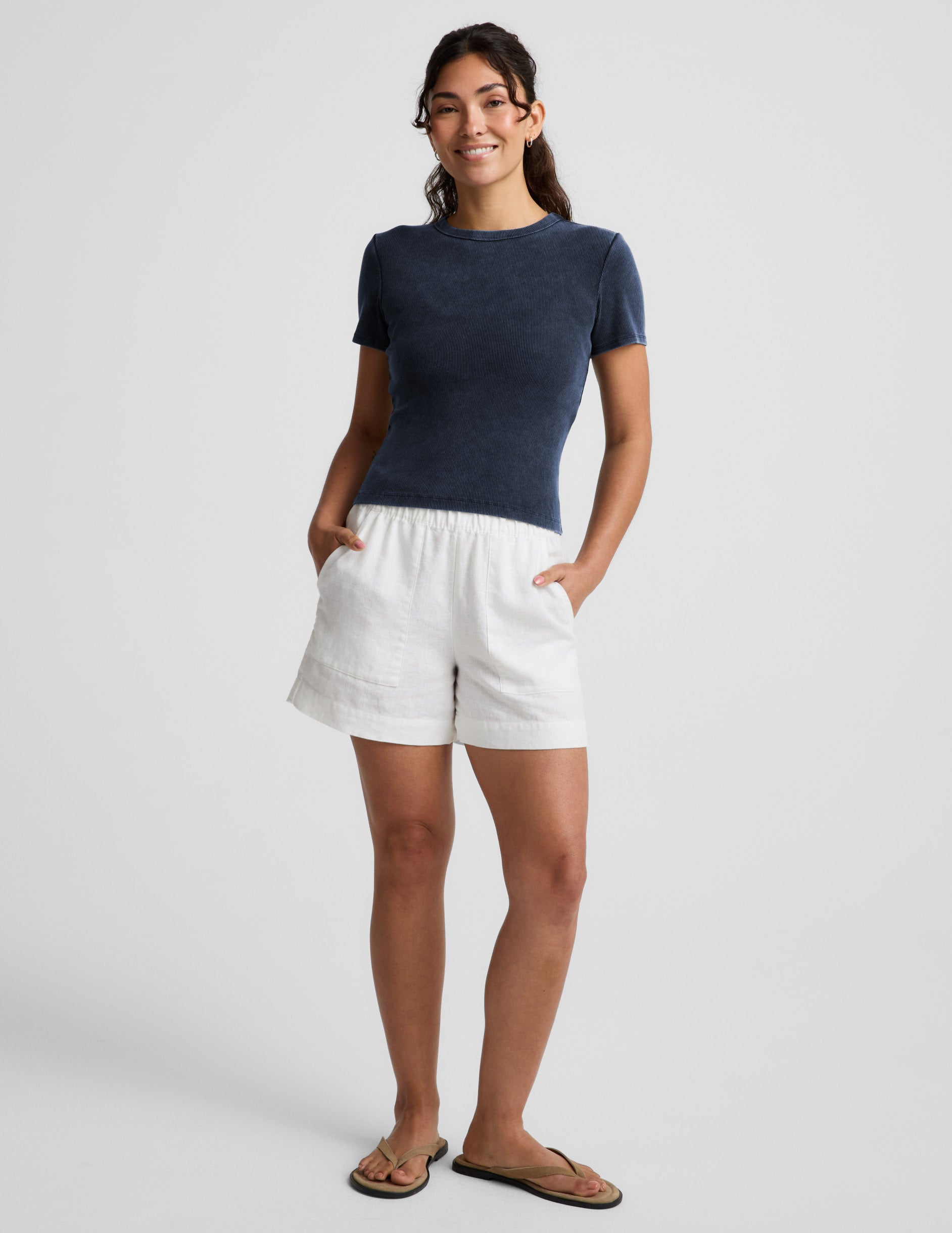 On Repeat Rib Baby Tee - Washed Nocturnal Navy