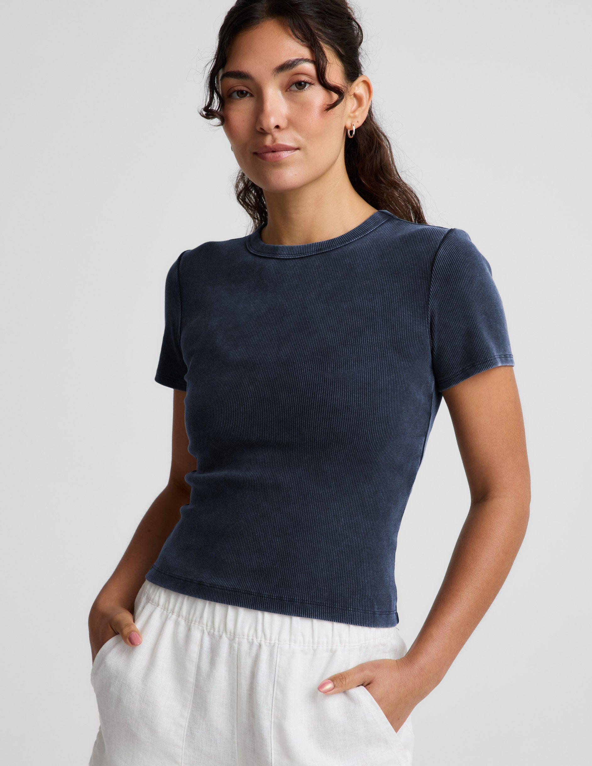 On Repeat Rib Baby Tee - Washed Nocturnal Navy