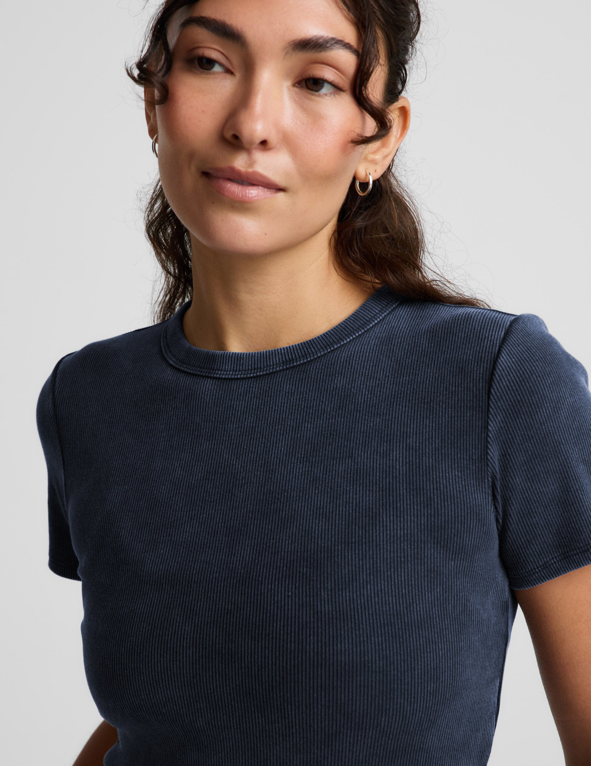 On Repeat Rib Baby Tee - Washed Nocturnal Navy