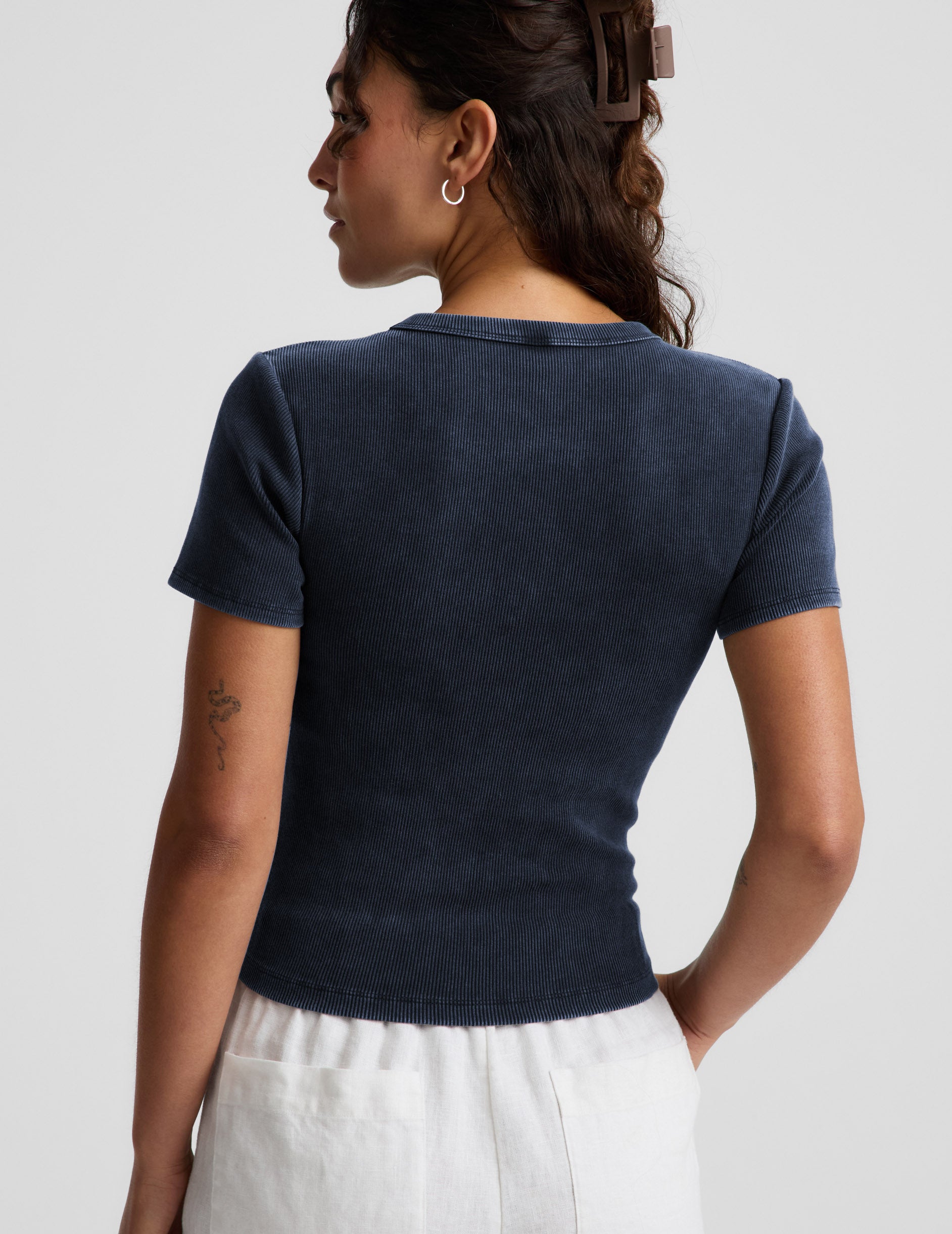 On Repeat Rib Baby Tee - Washed Nocturnal Navy