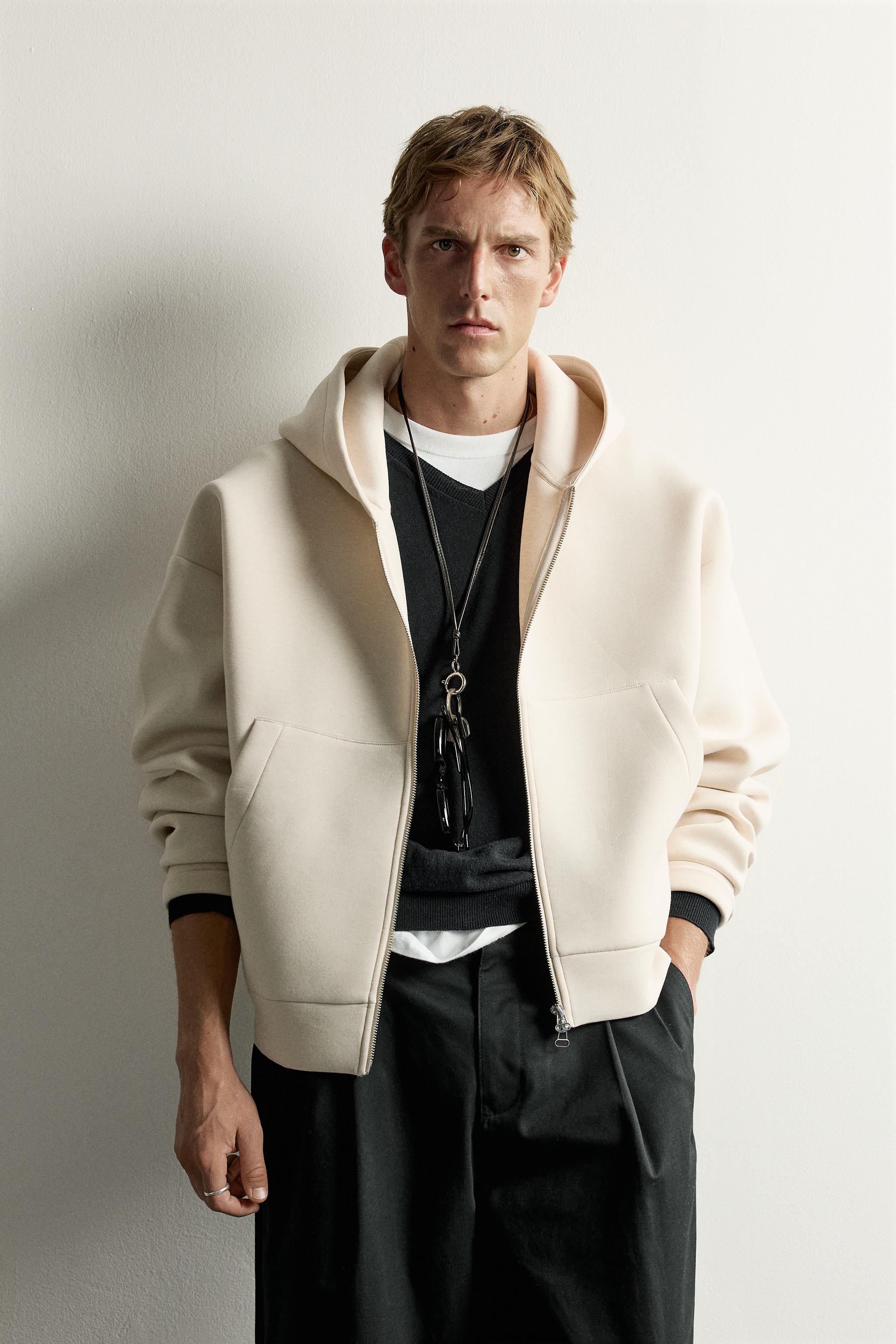 TECHNICAL ZIP-UP HOODIE - Beige