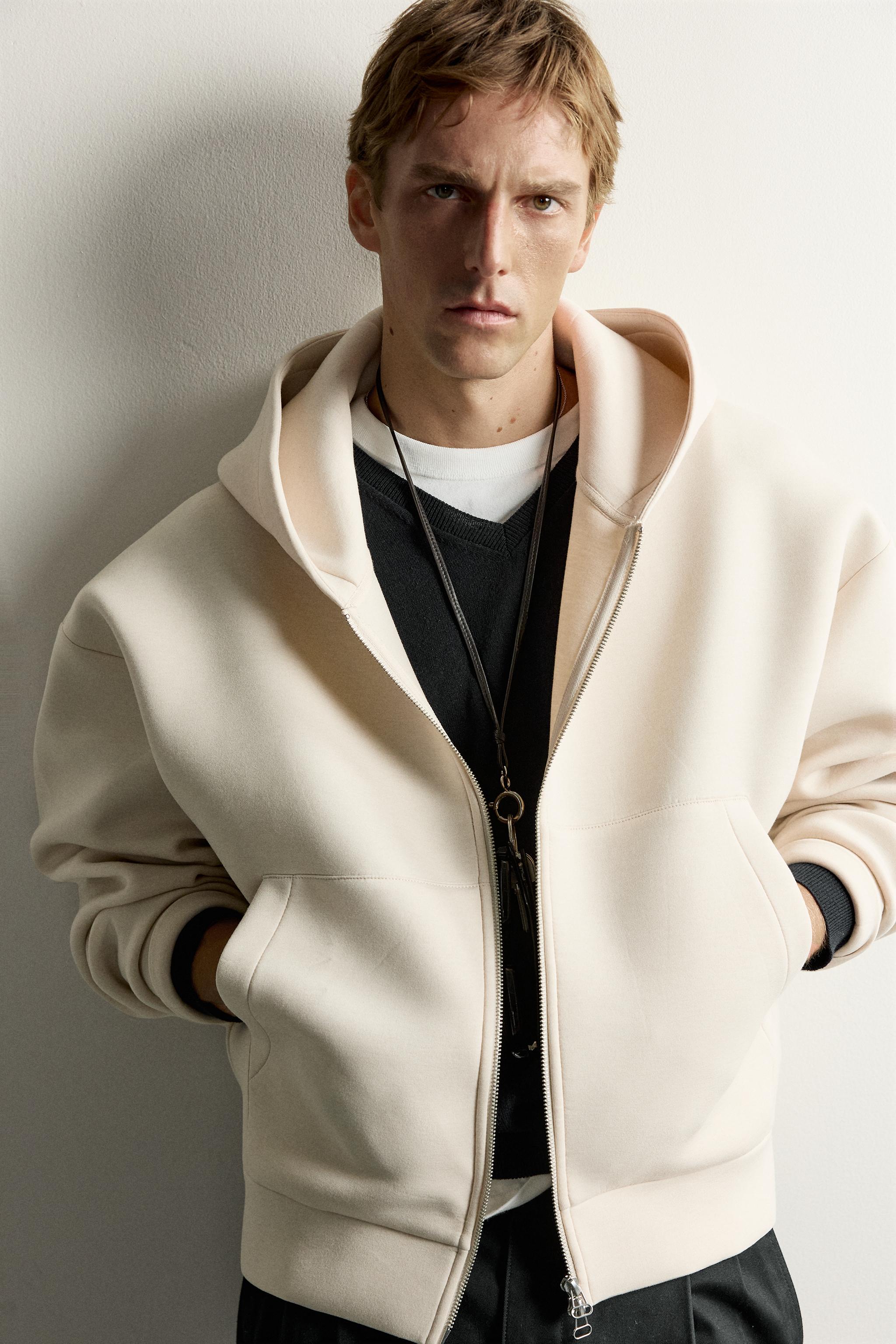 TECHNICAL ZIP-UP HOODIE - Beige