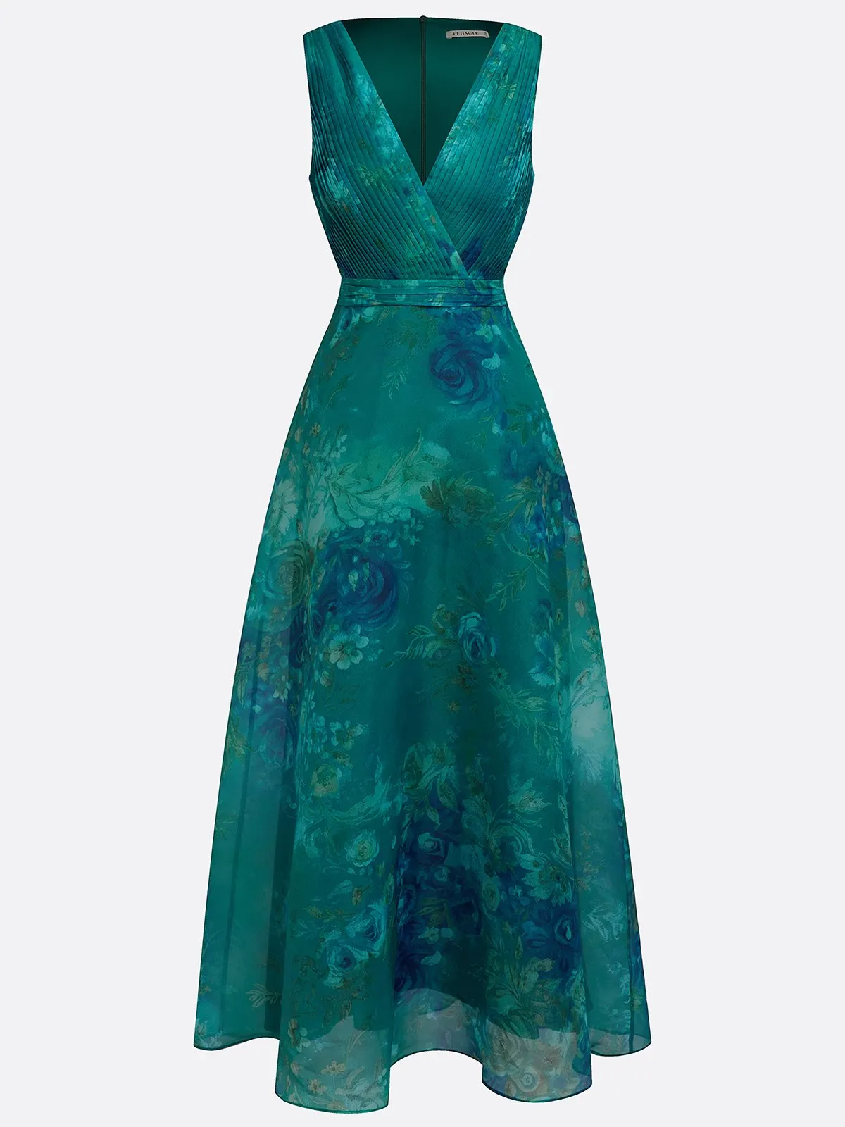 Elegant V-Neck Floral Maxi Dress - Chiffon Mother of the Bride Gown with Pleated Bodice