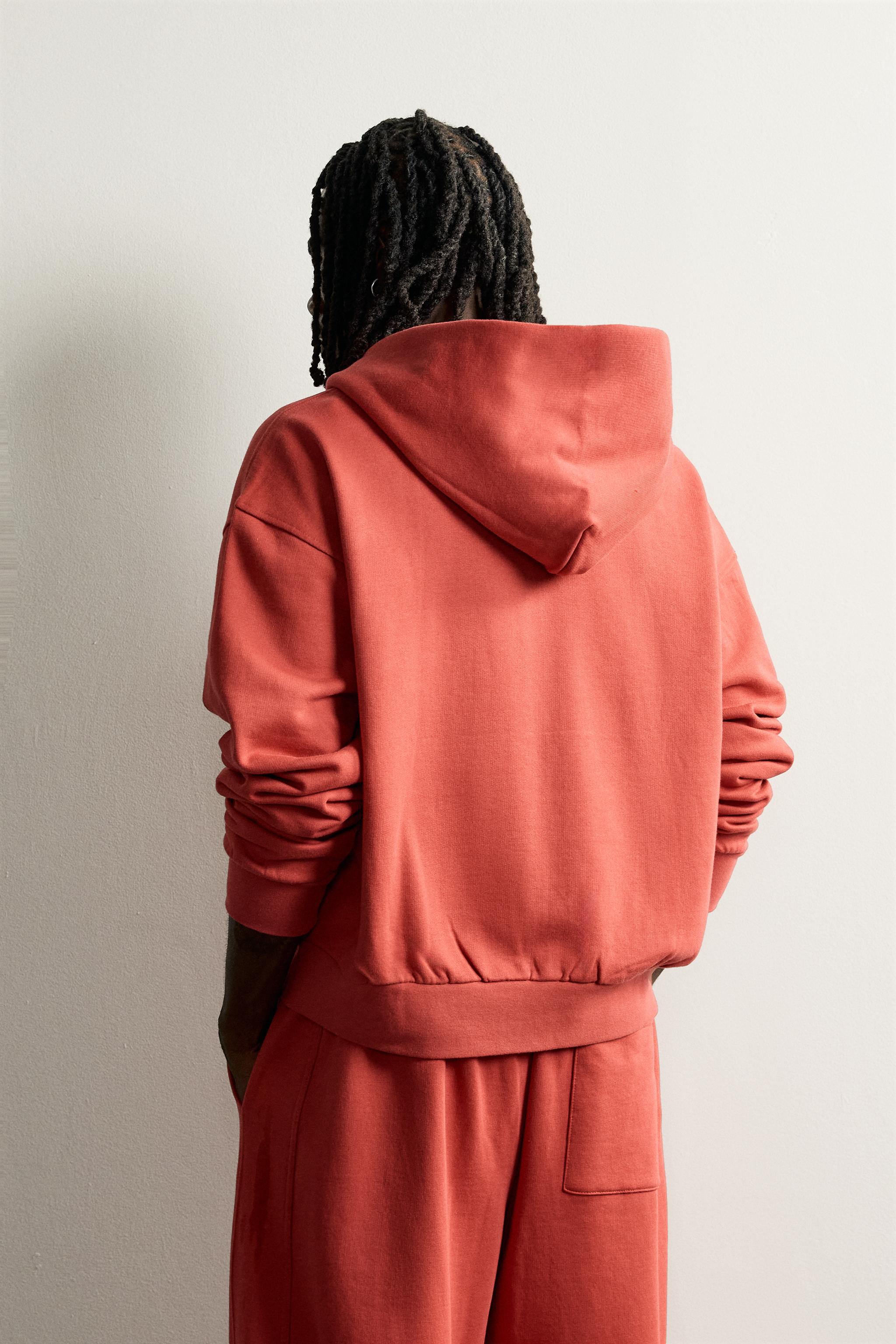 BASIC BOXY-FIT ZIP-UP HOODIE - Red